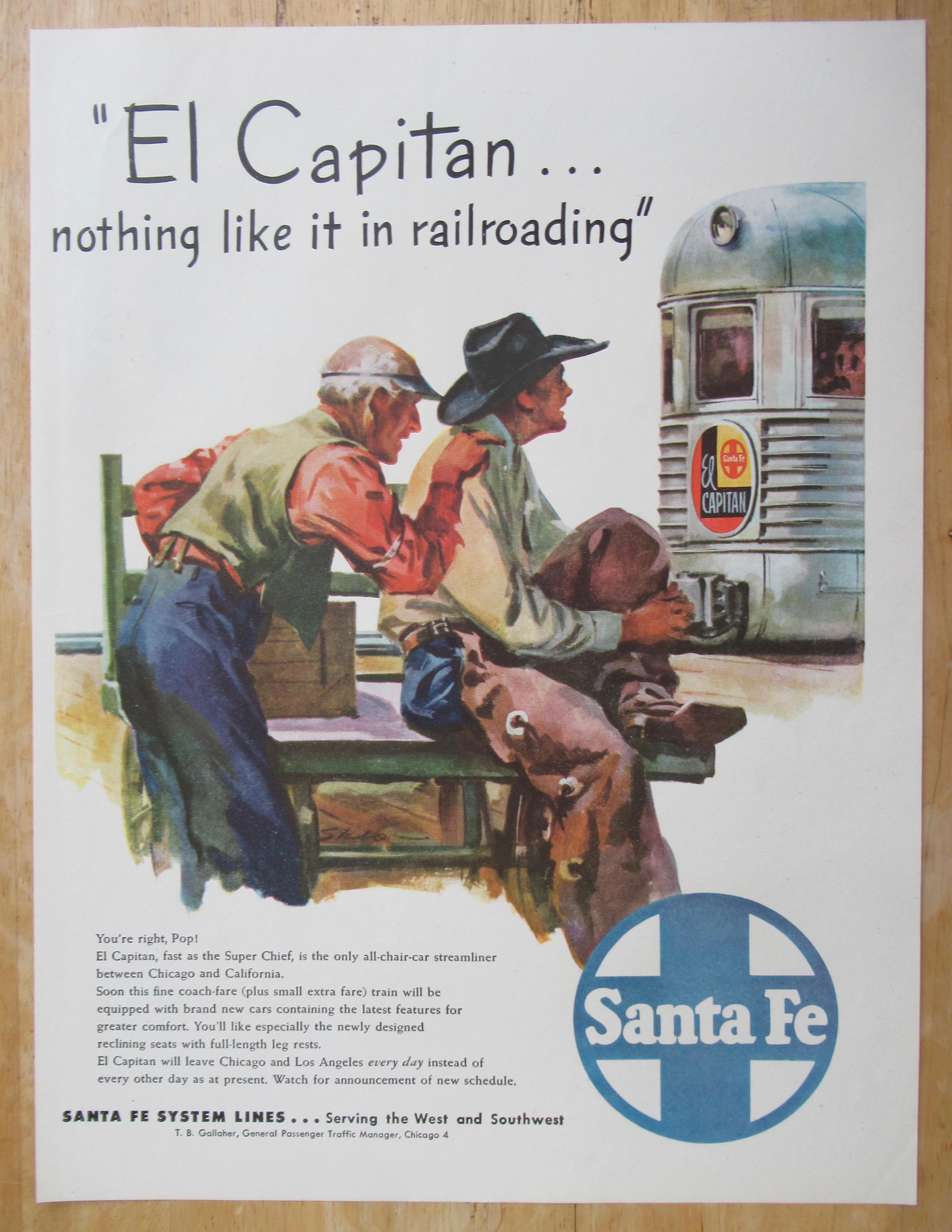 1947 Santa Fe El Capitan w/ 2 Cowboys Looking at Train
