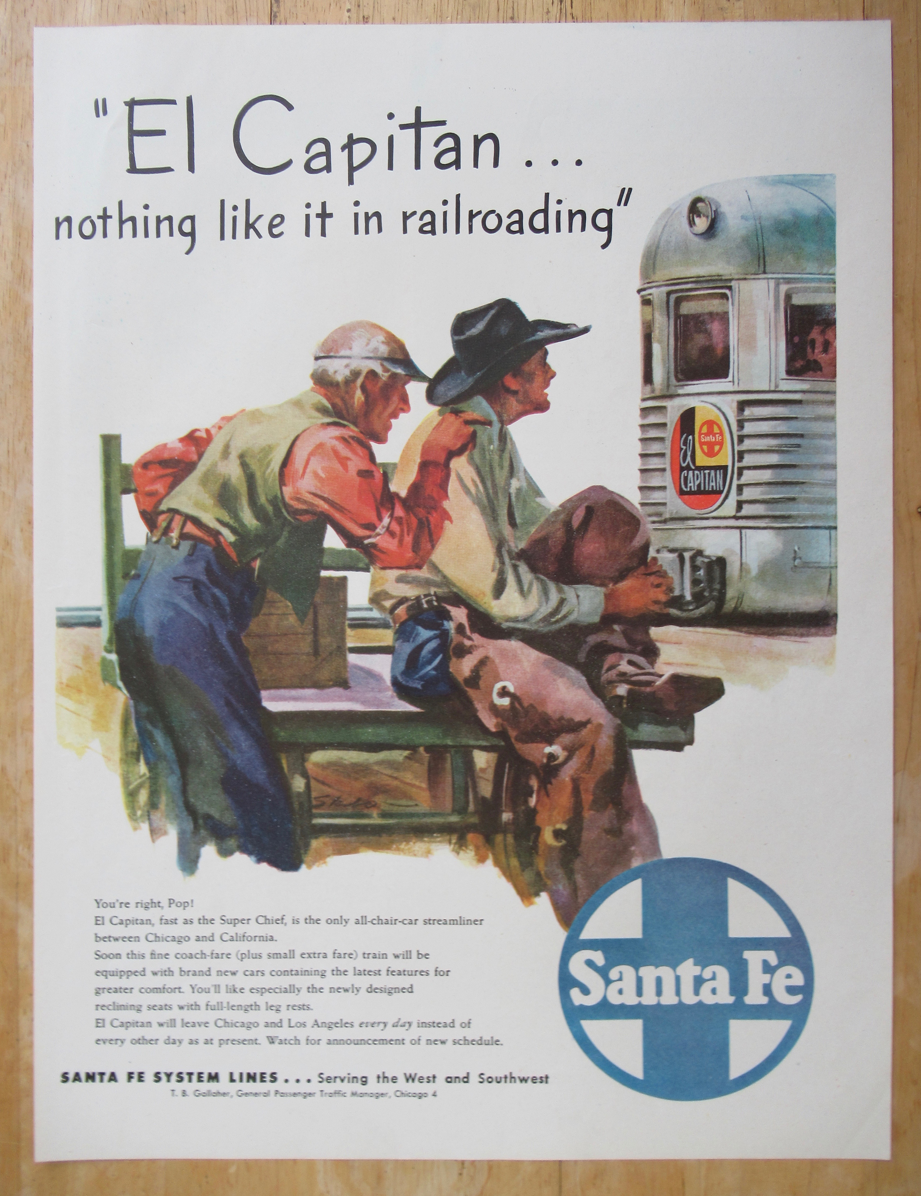 1947 Santa Fe El Capitan w/ 2 Cowboys Looking at Train