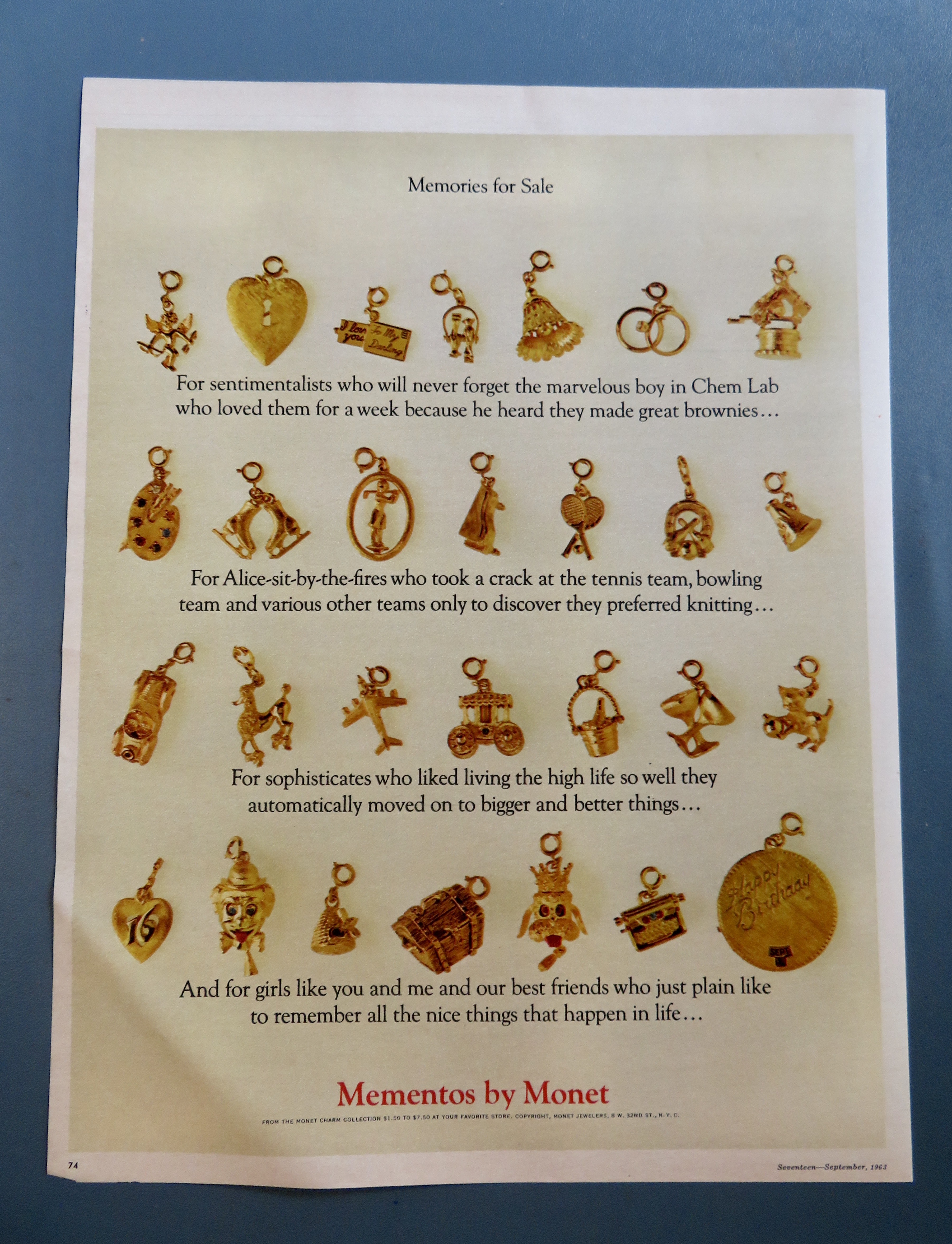 1963 Monet Jewelry with Mementos Charms