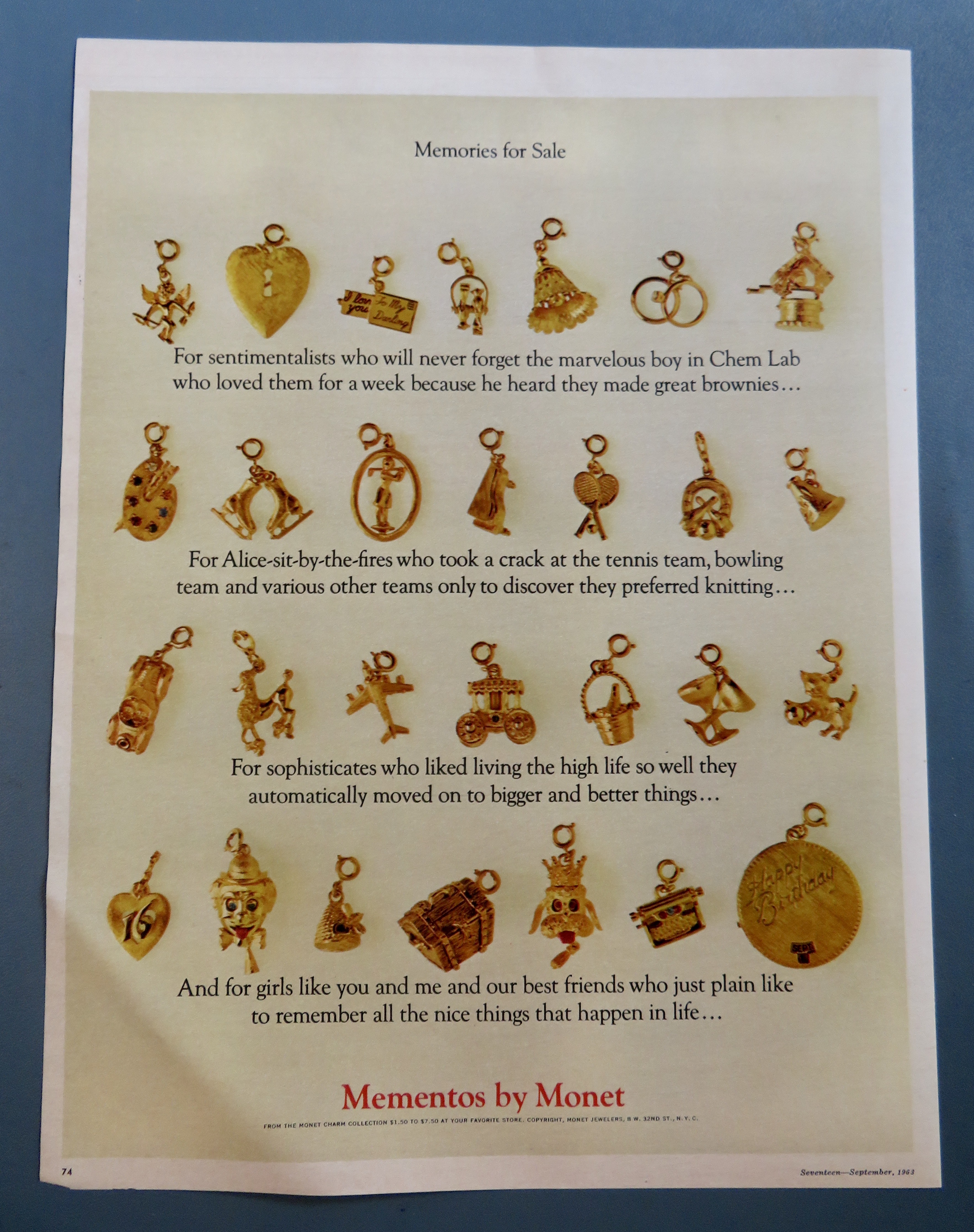 1963 Monet Jewelry with Mementos Charms