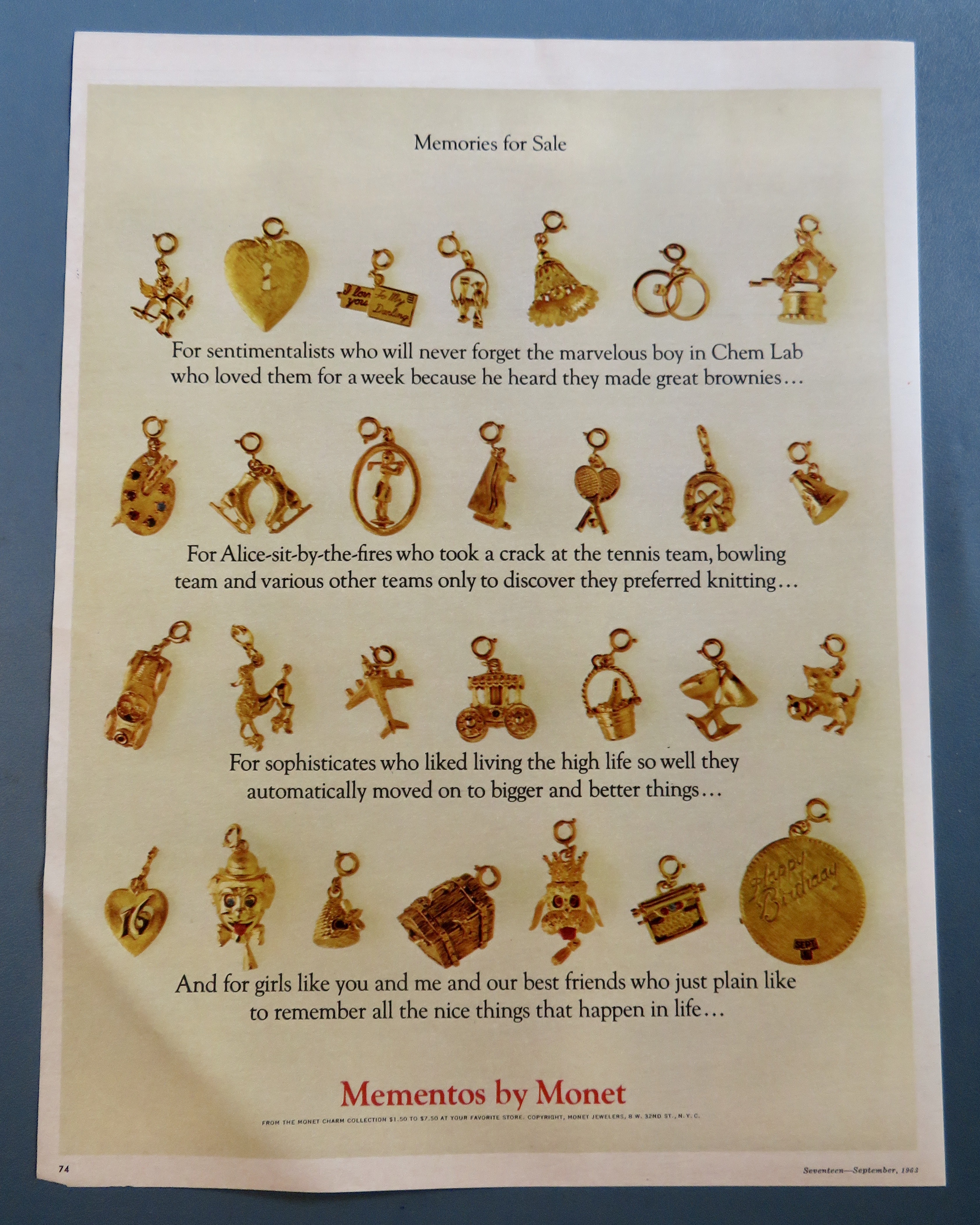 1963 Monet Jewelry with Mementos Charms