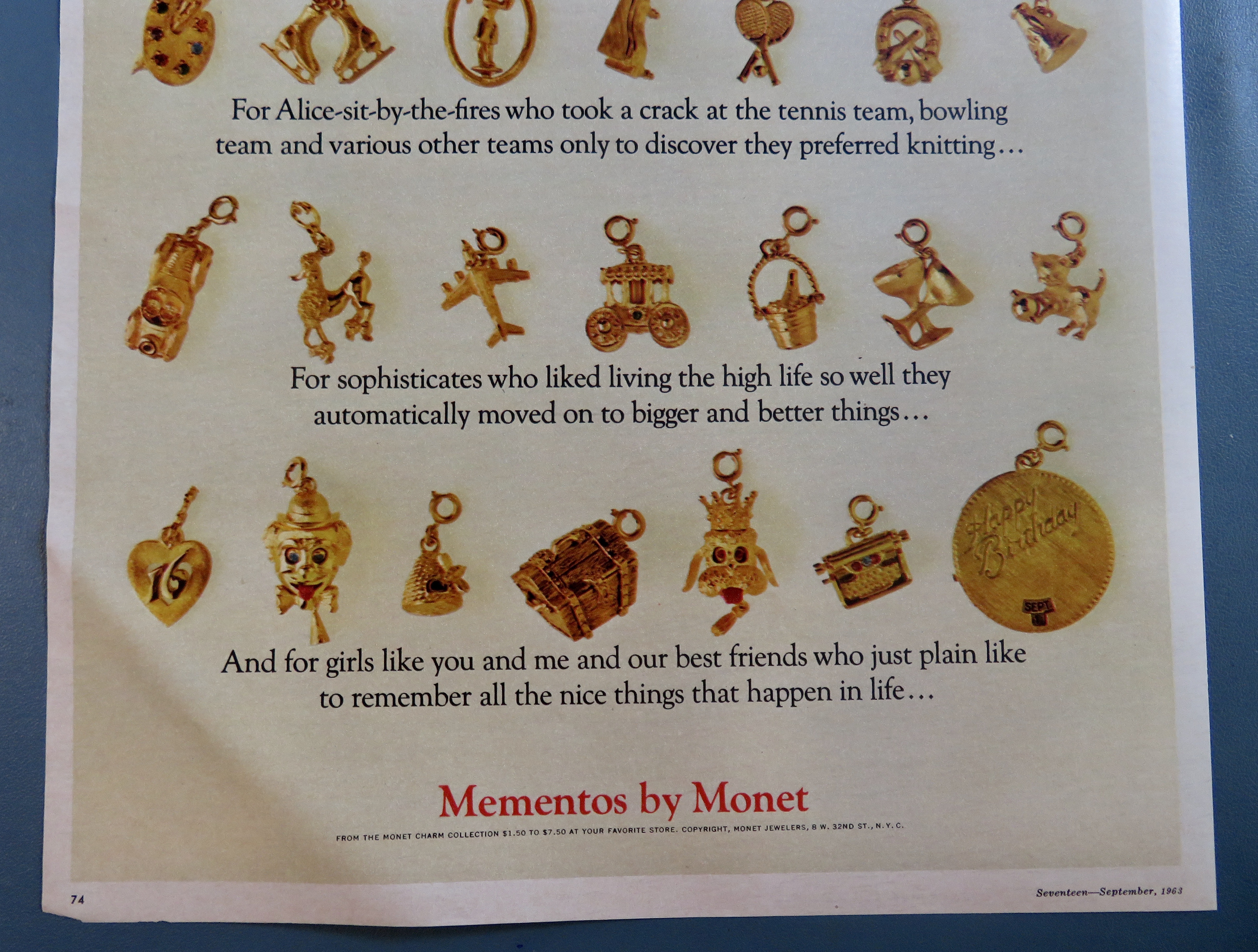 1963 Monet Jewelry with Mementos Charms