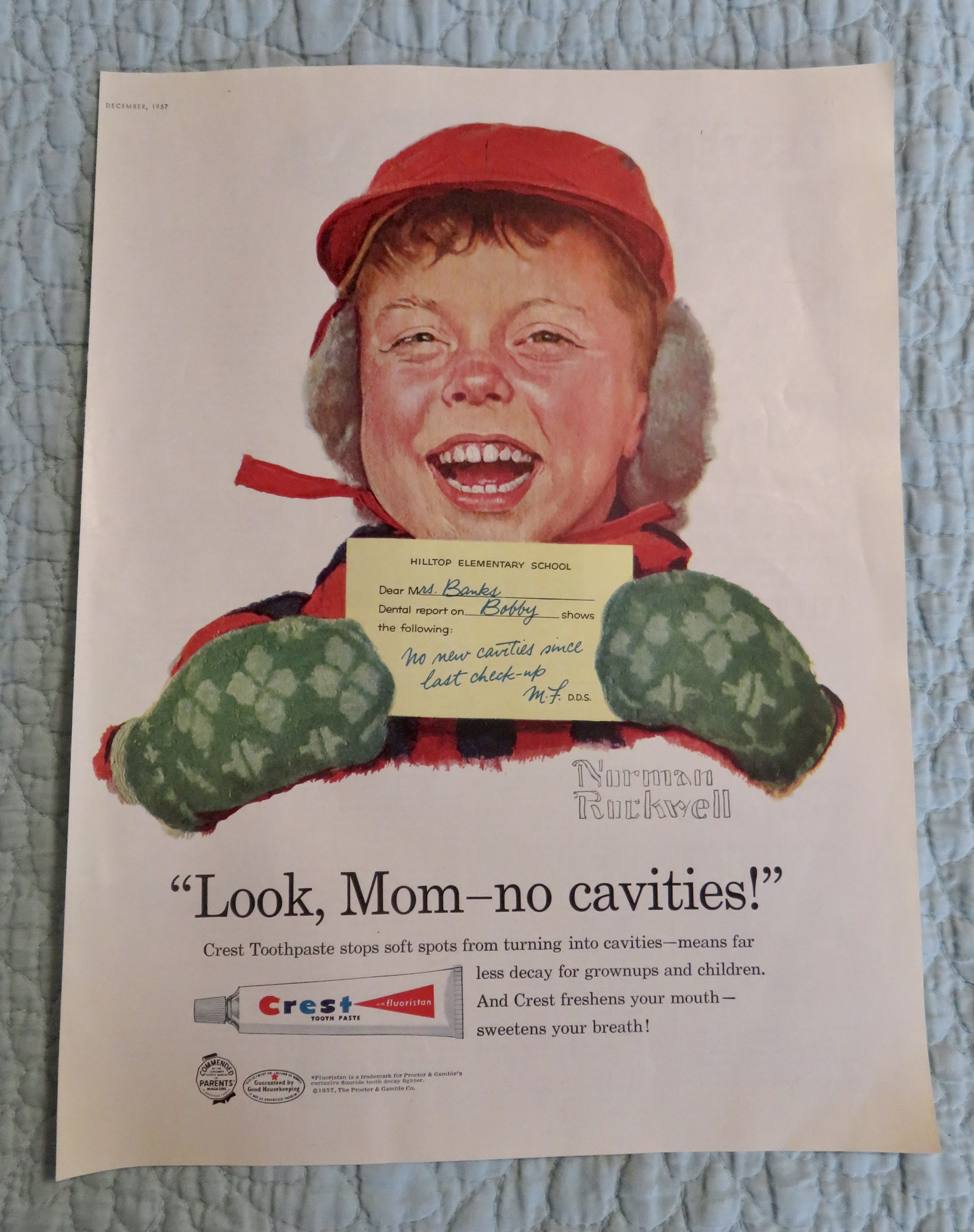 1957 Crest Toothpaste with Bobby By Norman Rockwell