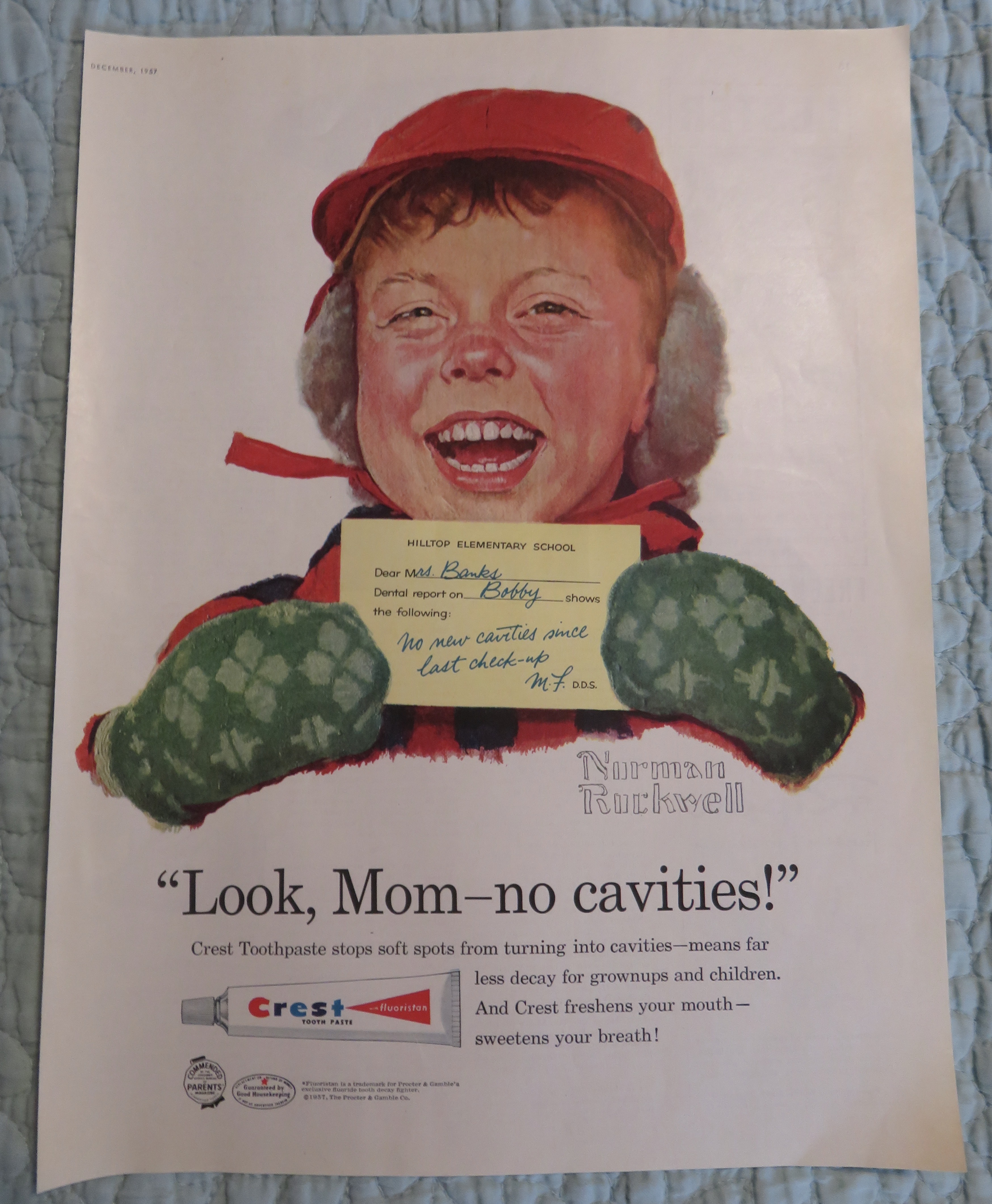 1957 Crest Toothpaste with Bobby By Norman Rockwell