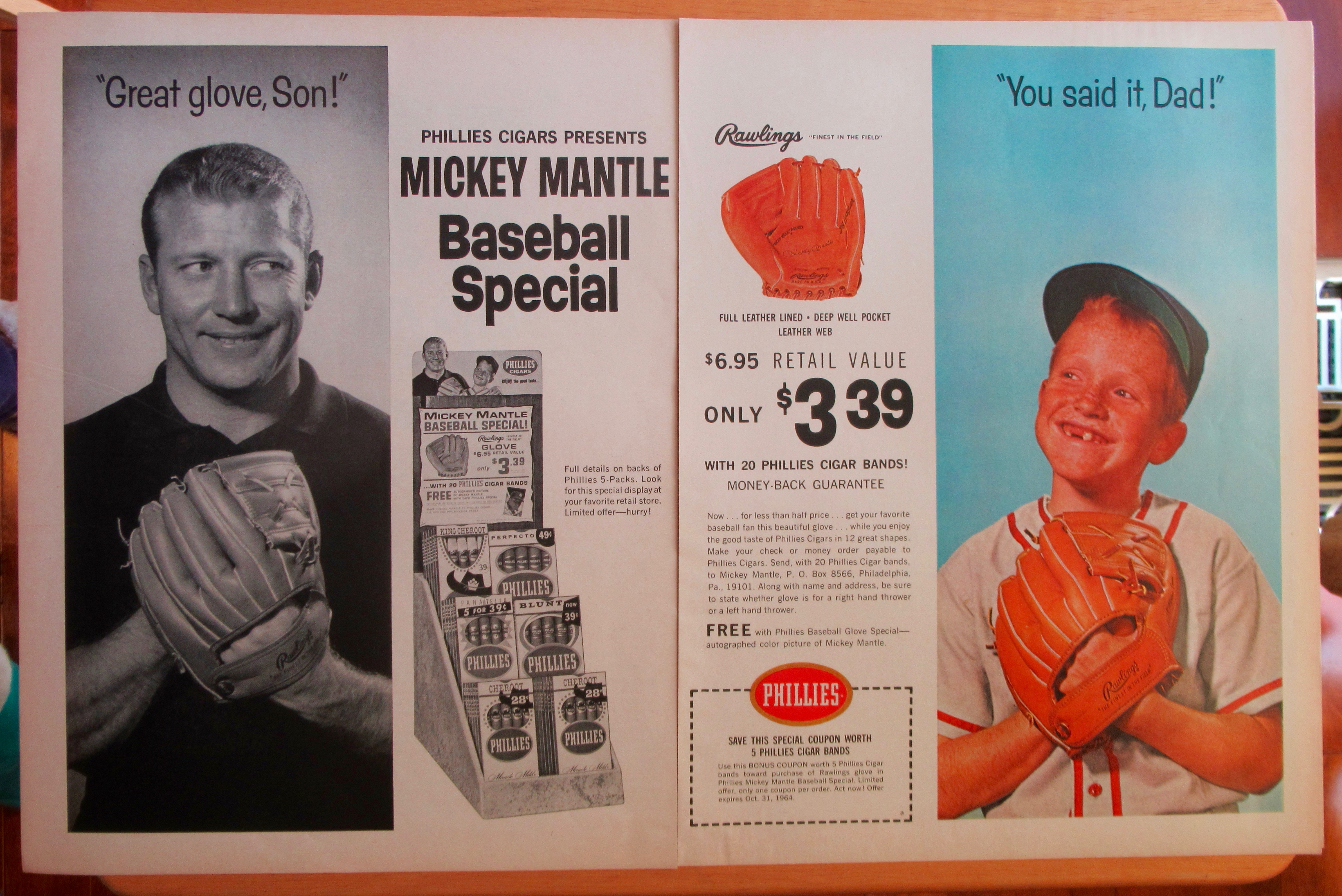 1964 Phillies Cigars with Mickey Mantle & Son