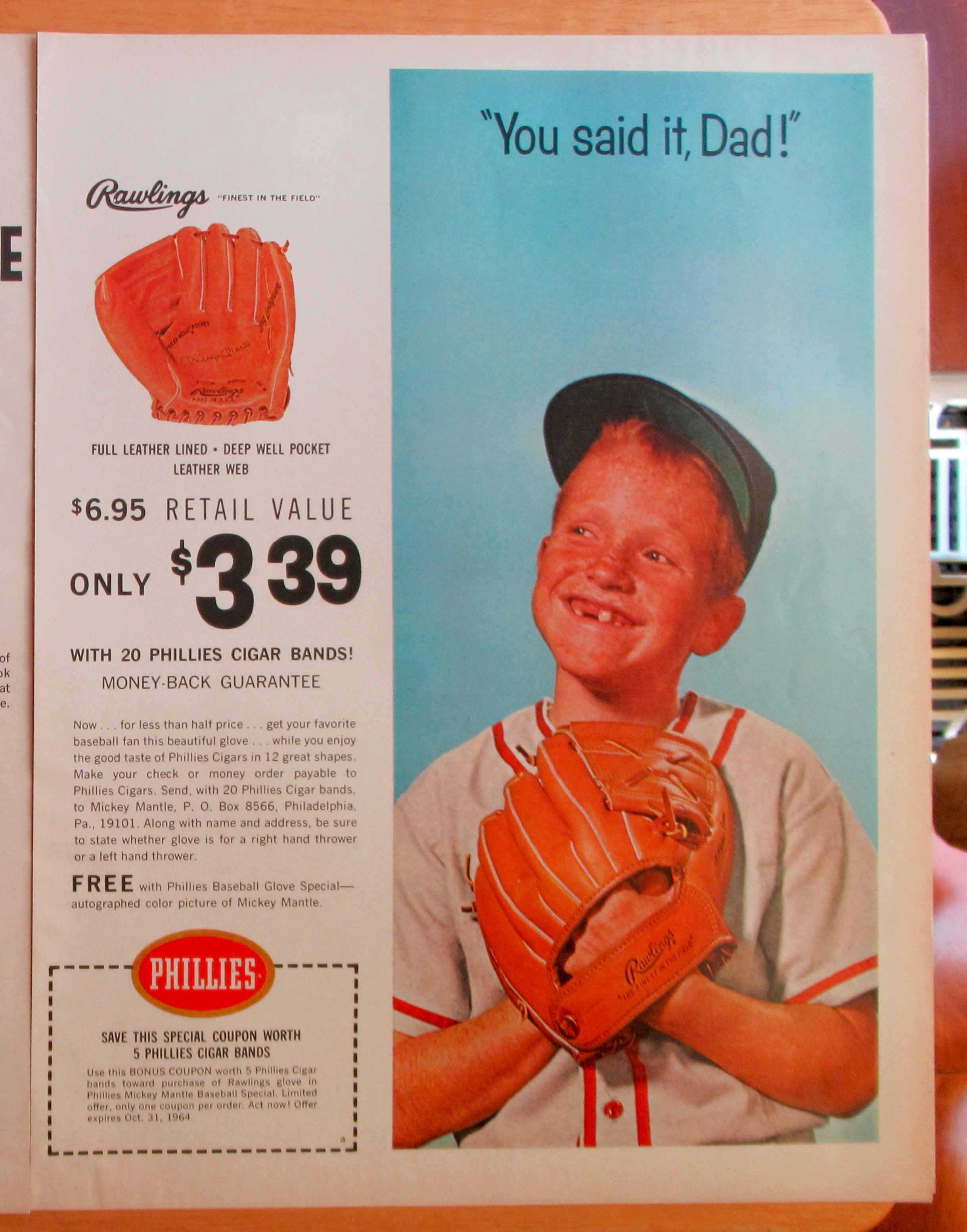 1964 Phillies Cigars with Mickey Mantle & Son