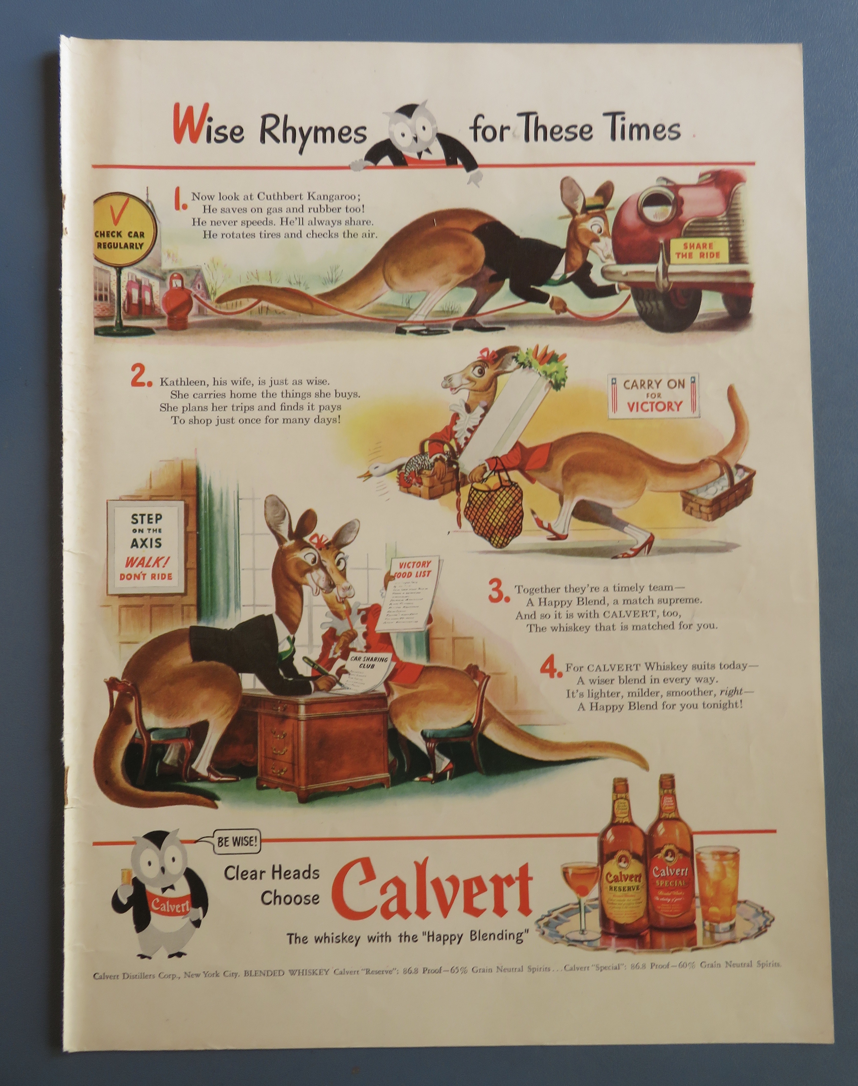 1943 Calvert Whiskey with Cuthbert Kangaroo