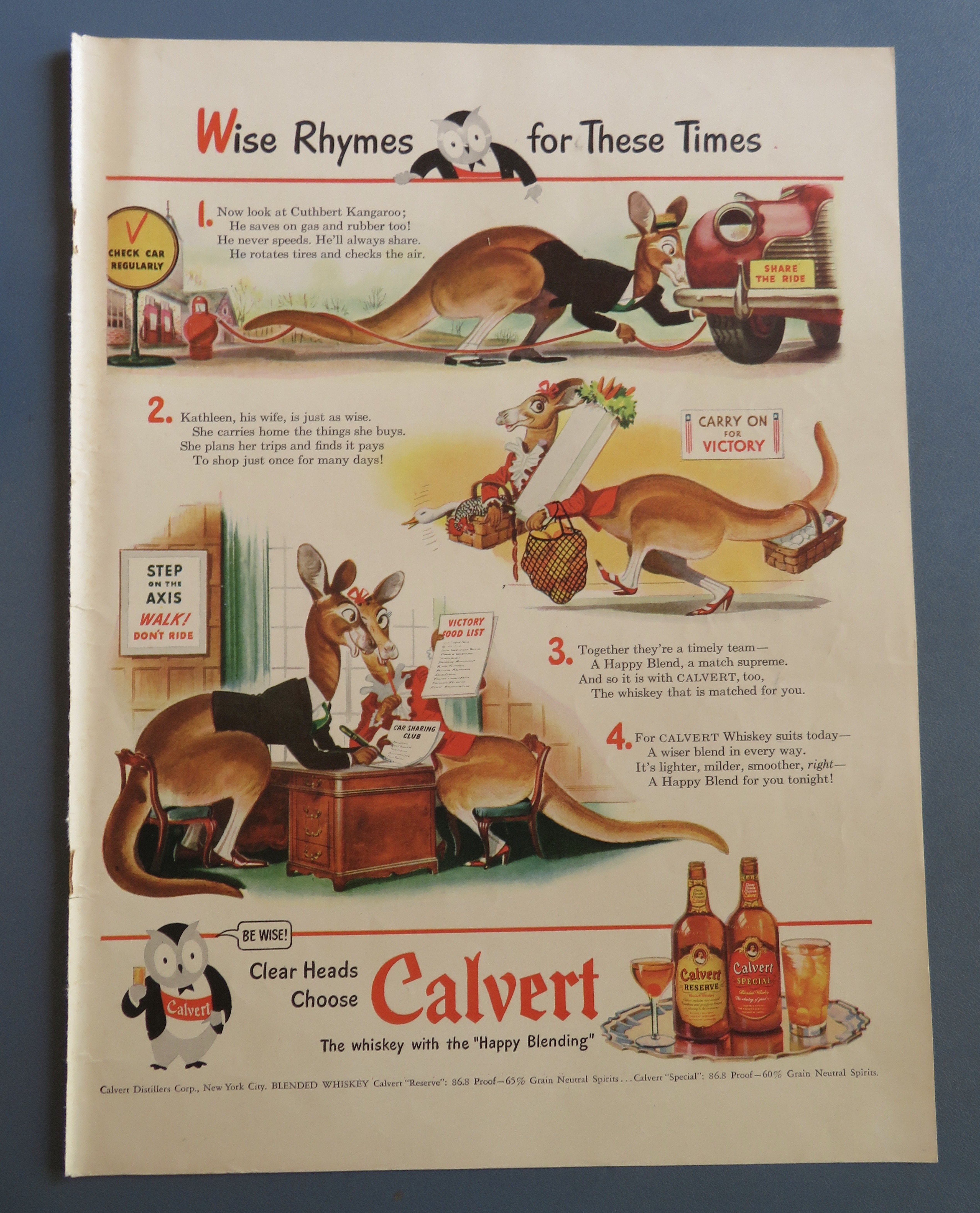 1943 Calvert Whiskey with Cuthbert Kangaroo