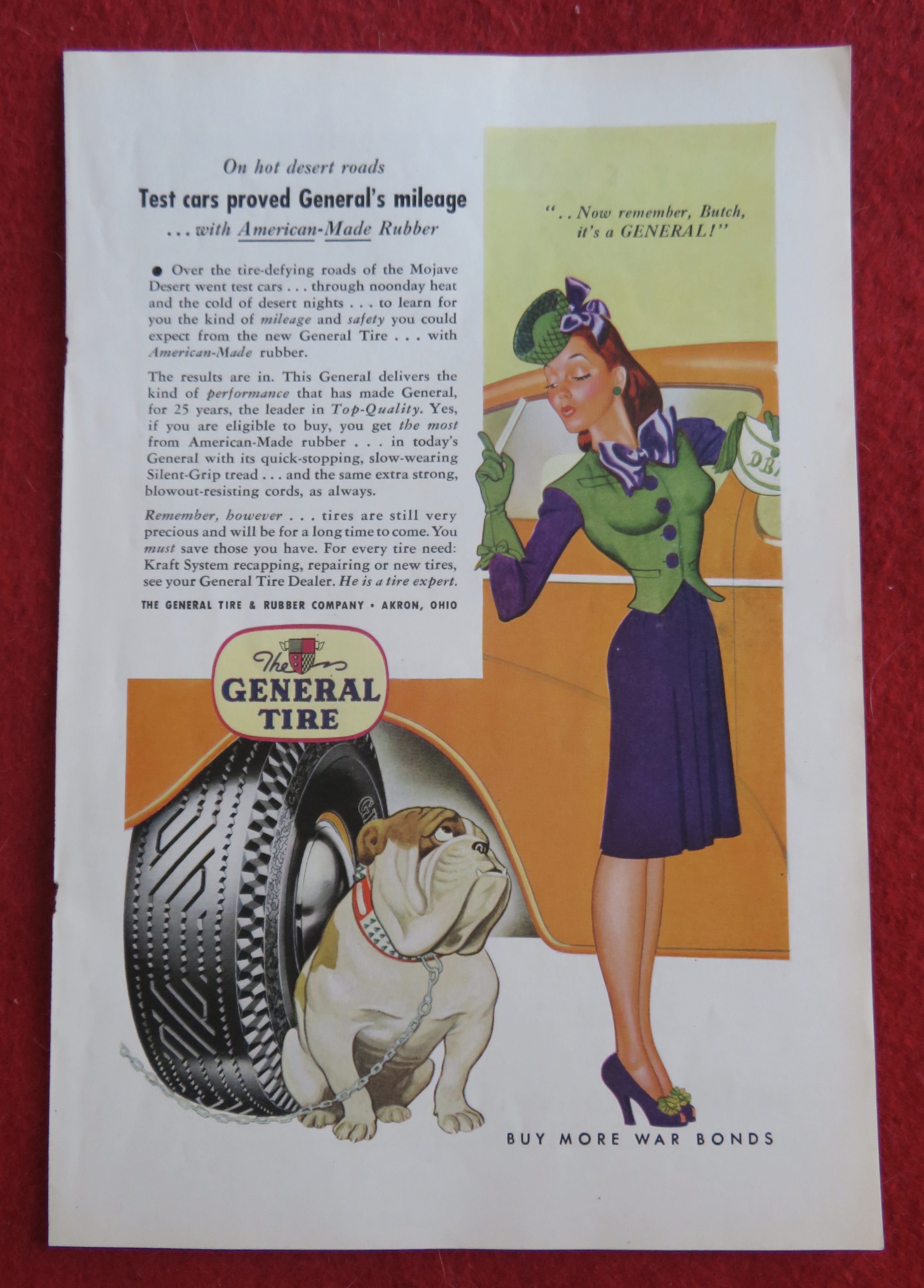 1944 General Tires with Woman Pointing at Her Dog