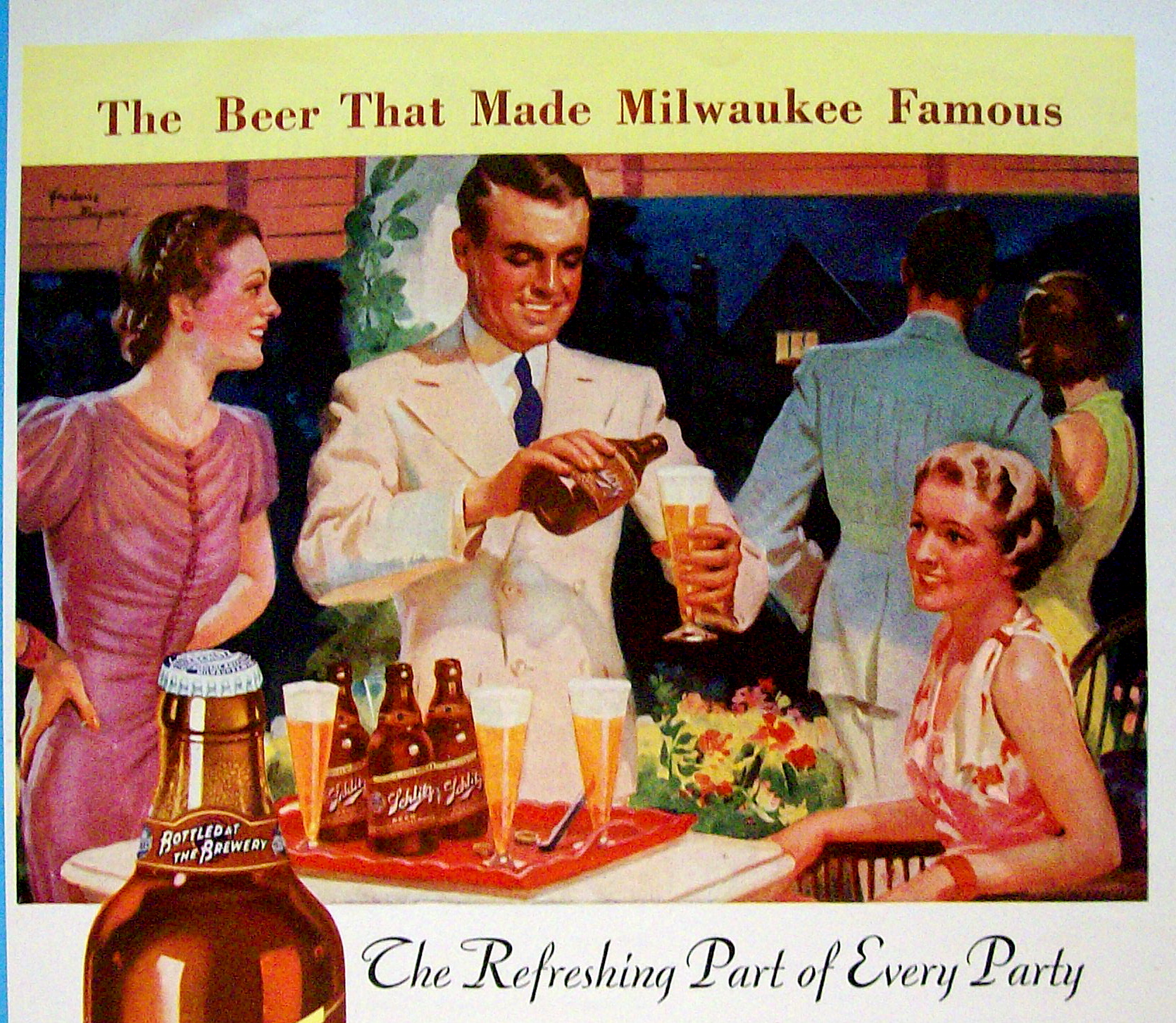 1937 Schlitz Beer with Man Pouring Bottle Of Beer