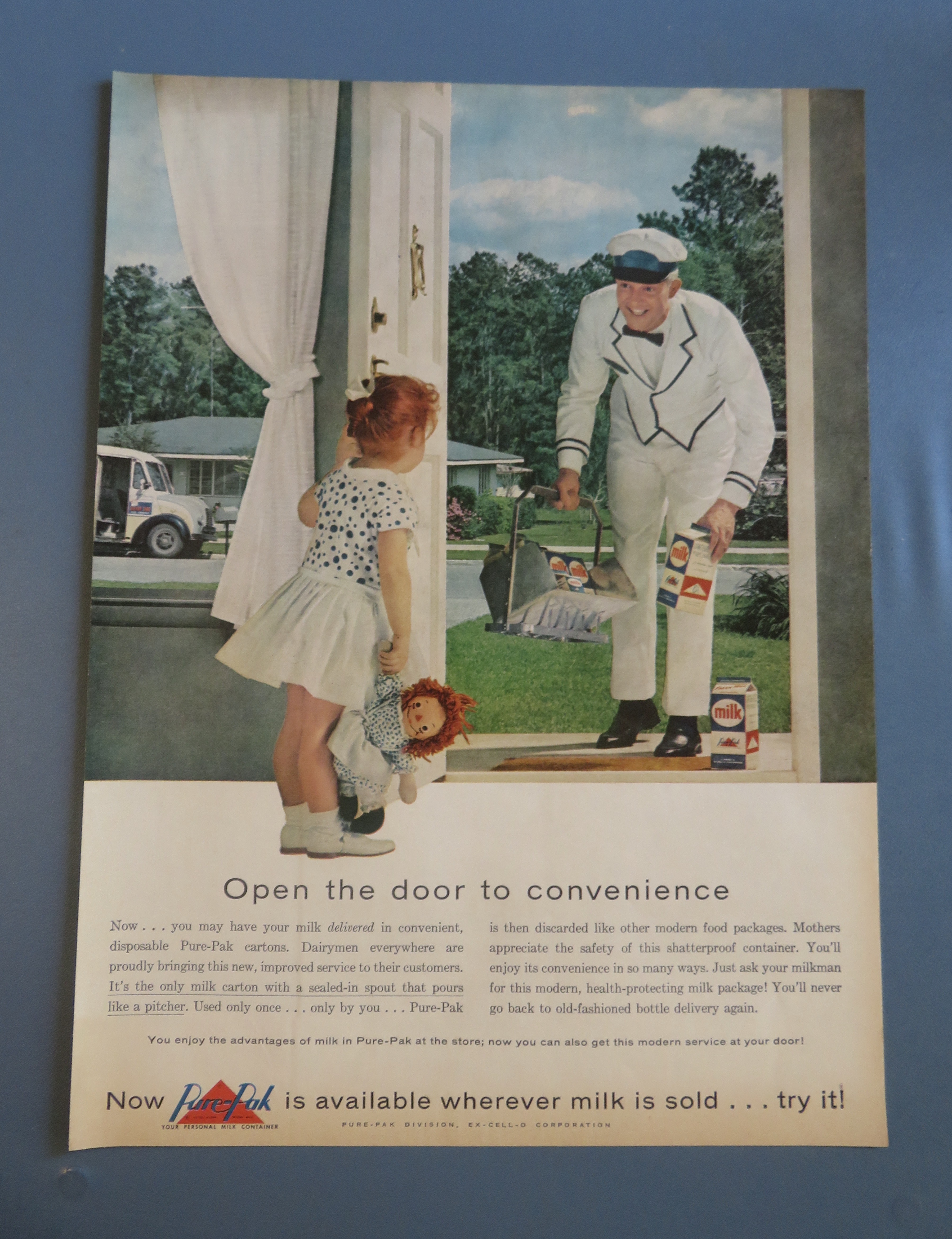 1959 Pure Pak Cartons with Milkman Delivering Milk