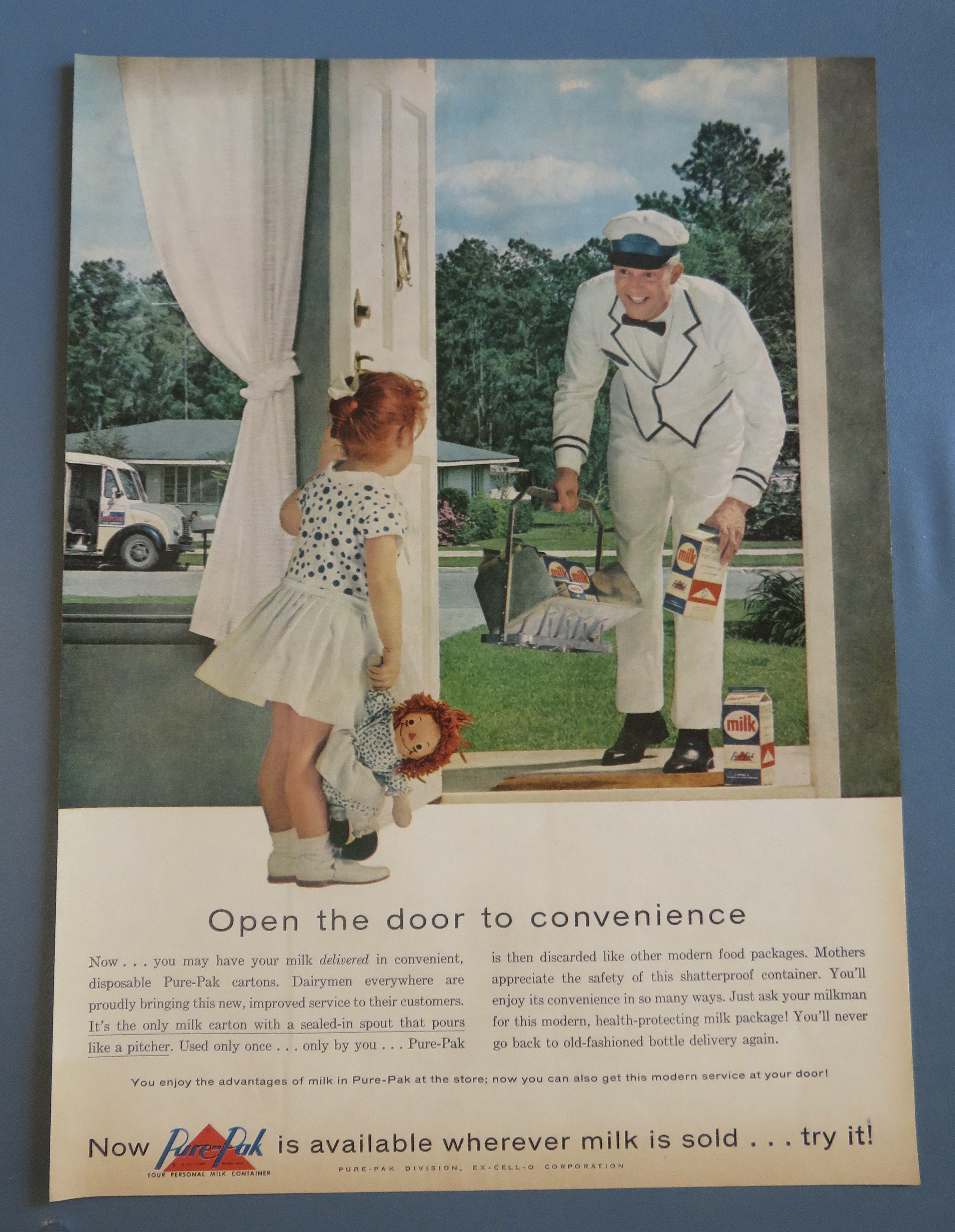 1959 Pure Pak Cartons with Milkman Delivering Milk
