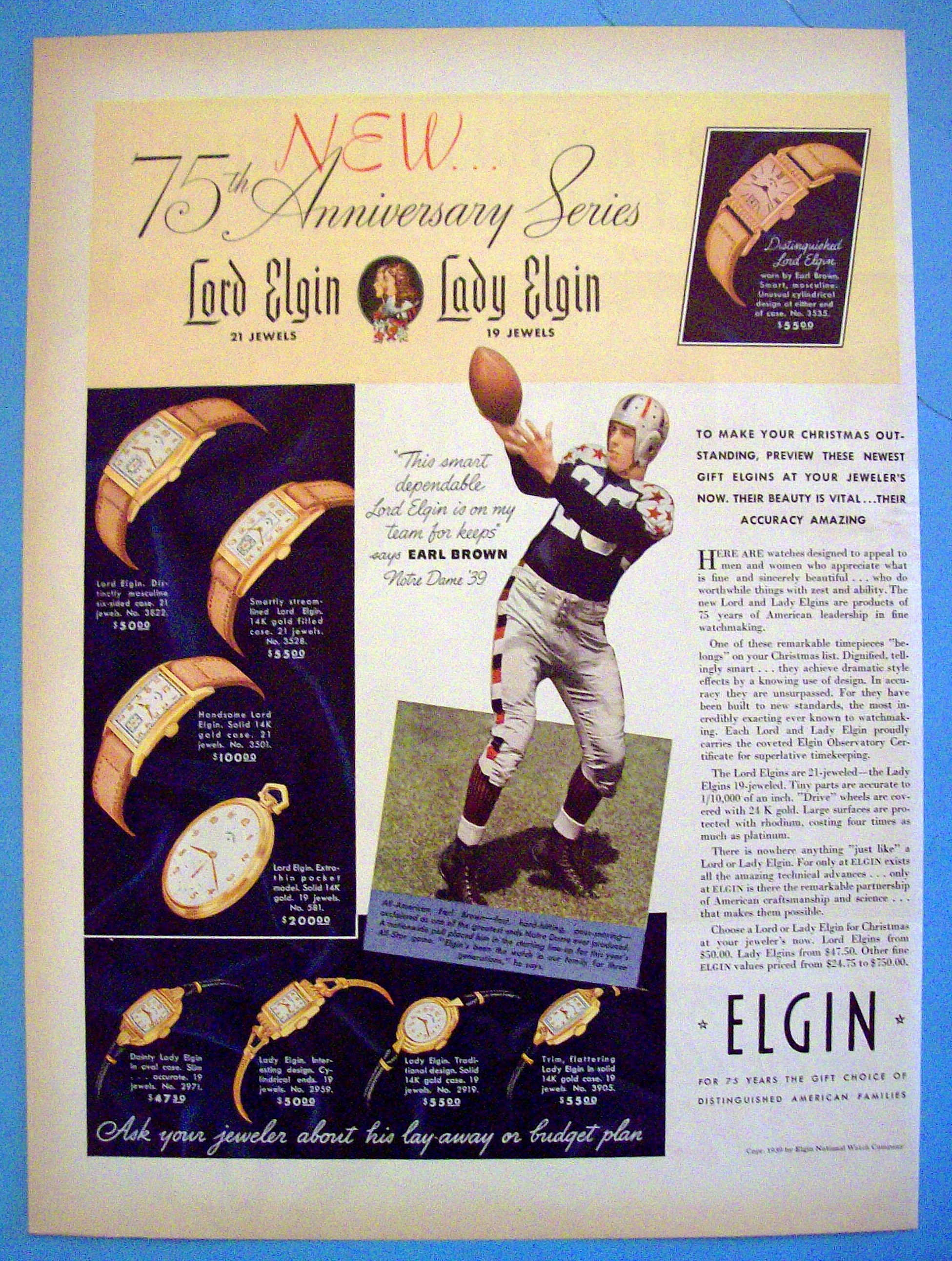 Vintage Ad: 1939 Elgin Watches w/ Earl Brown