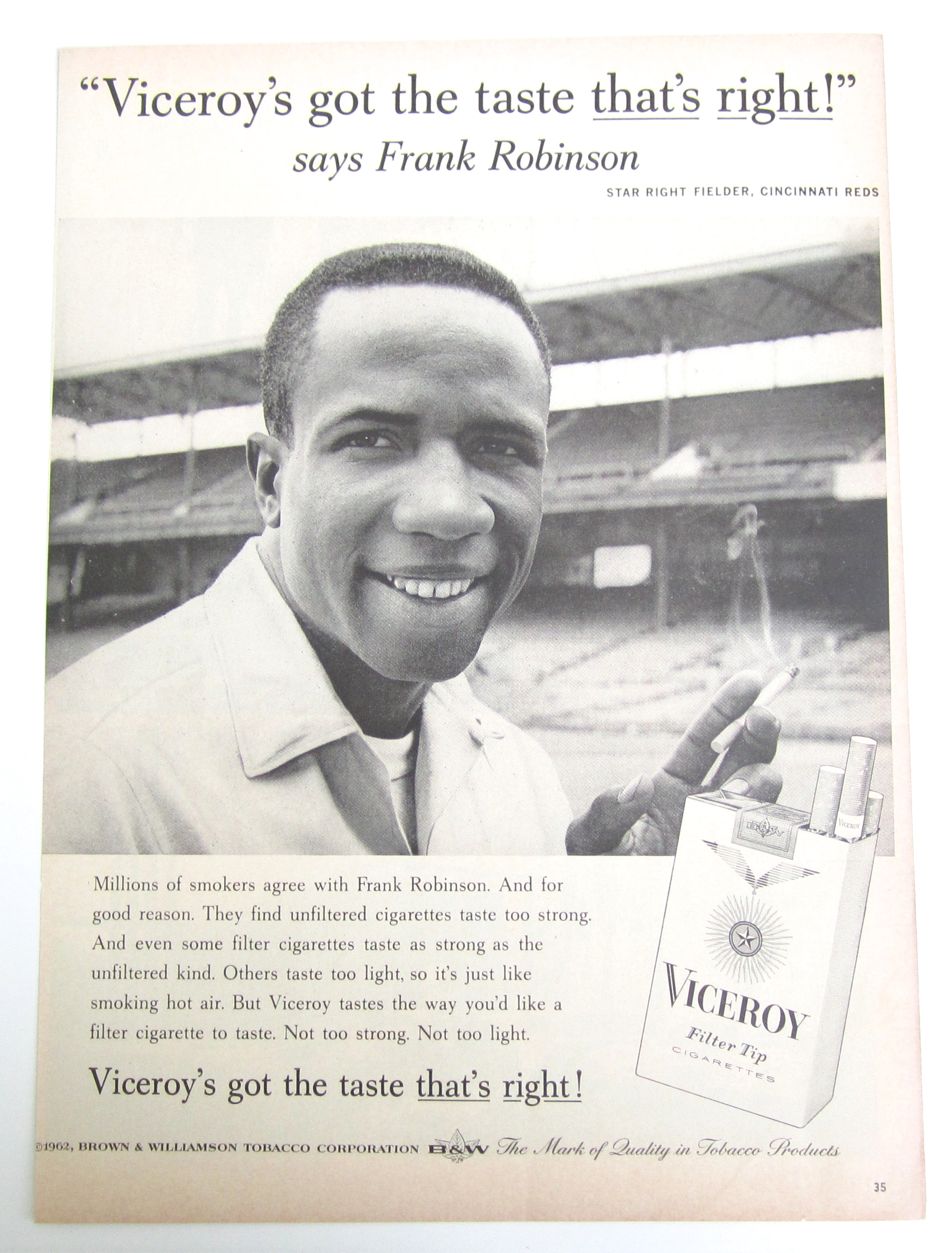 1962 Vintage Viceroy Cigarettes With Frank Robinson
