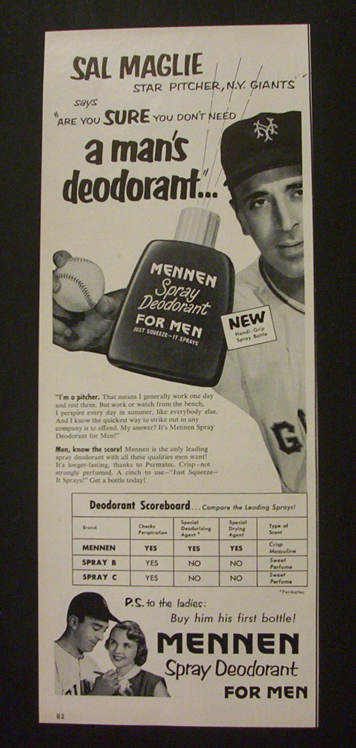 1952 Mennen Spray Deodorant w/  Sal  Maglie