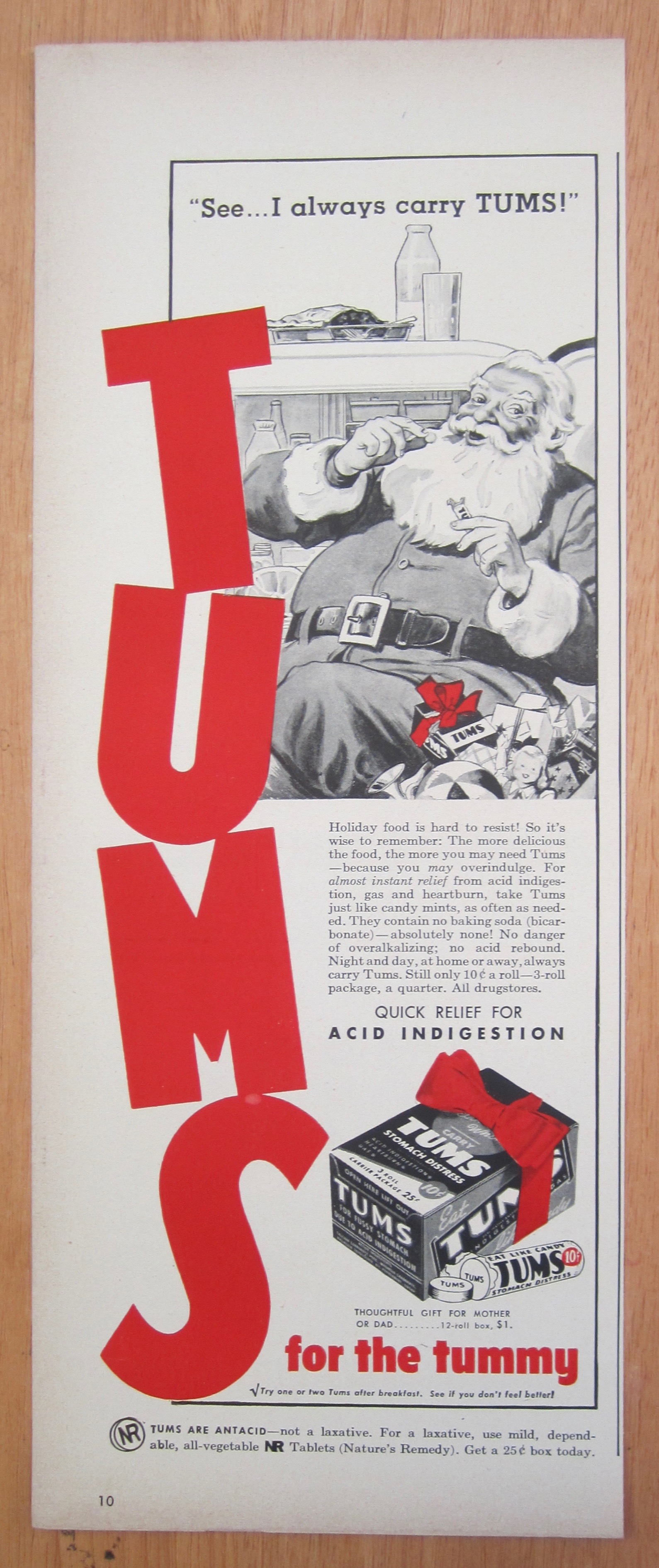 1940's Tums Stomach Distress with Santa Claus