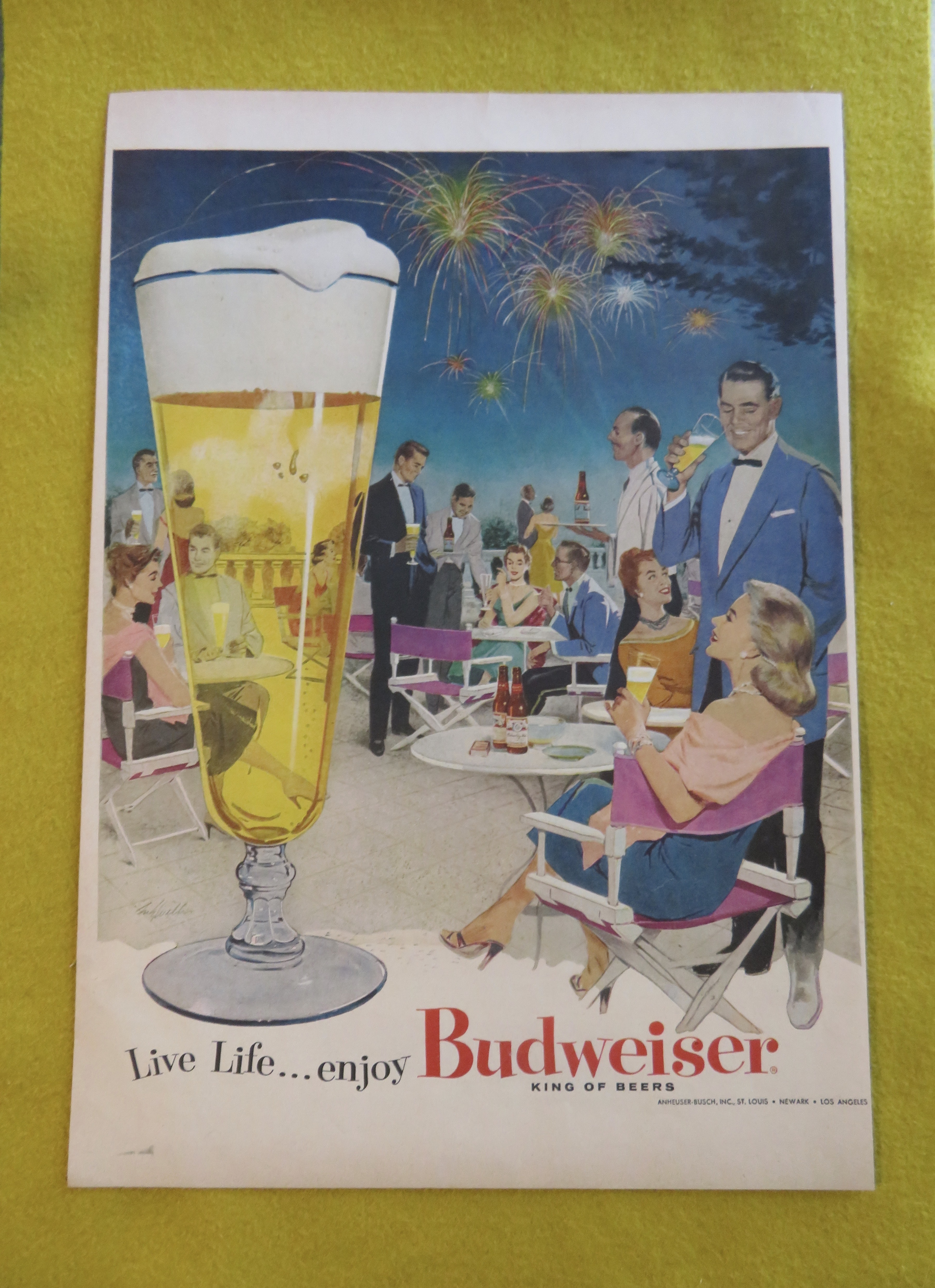 1956 Budweiser Beer w/ Glass Of Beer & Couple At Party