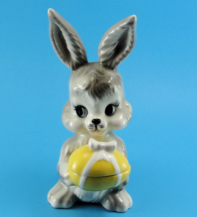 Pottery Rabbit with Egg Trinket Box