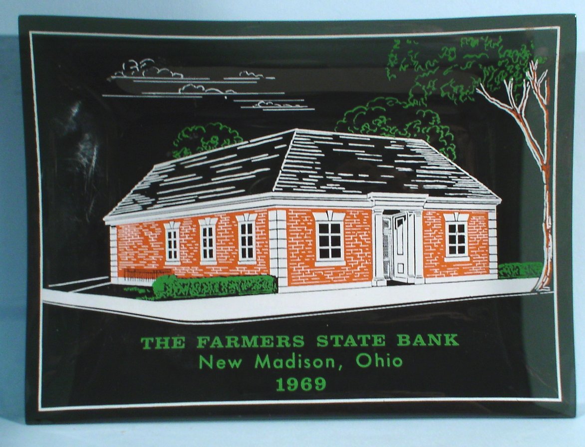 1969 Glass Advertising Dish New Madison Ohio Bank