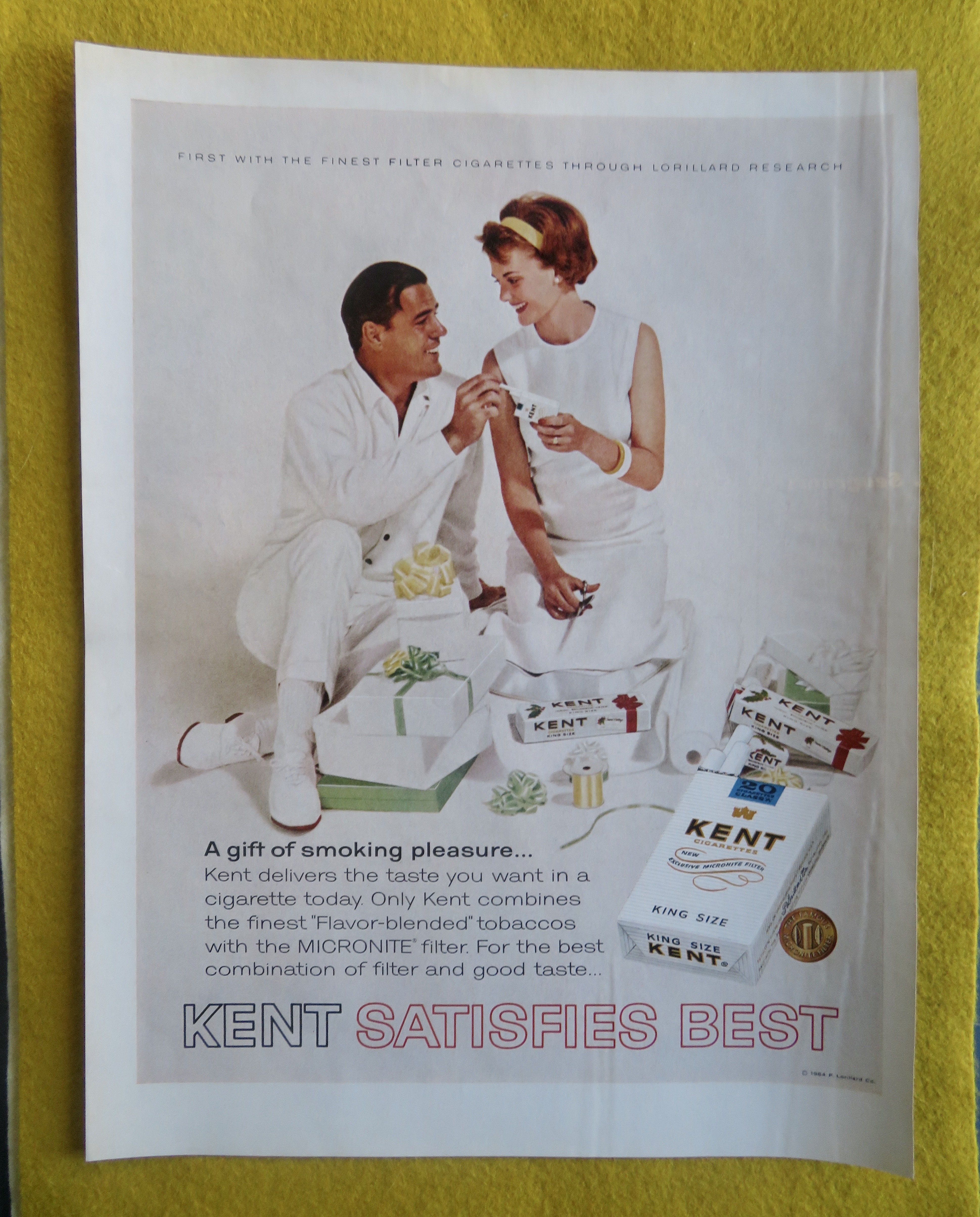 1964 Kent Cigarettes with Man & Woman Wrapping Gifts