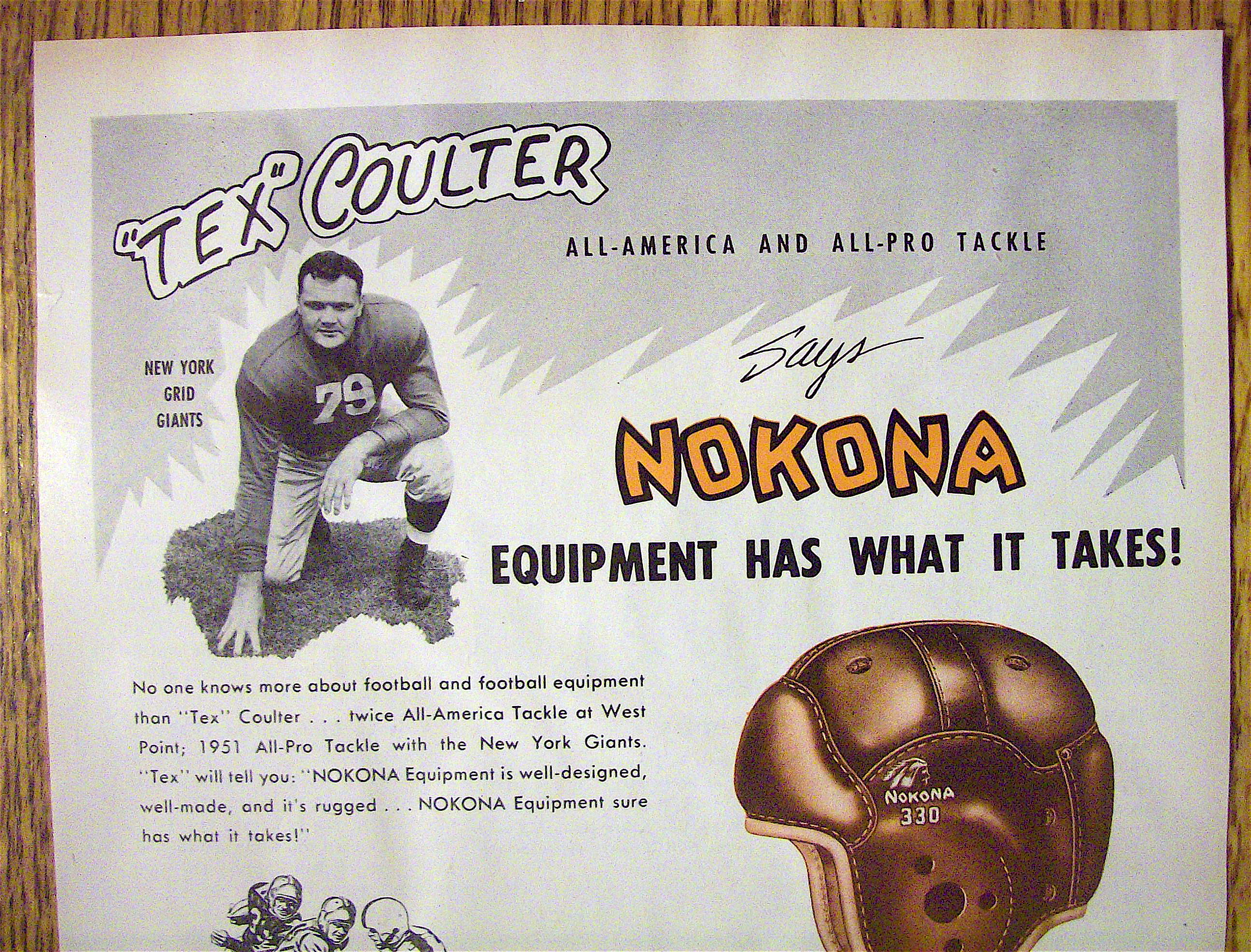 1953 Nokona Equipment with New York Giants Tex Coulter