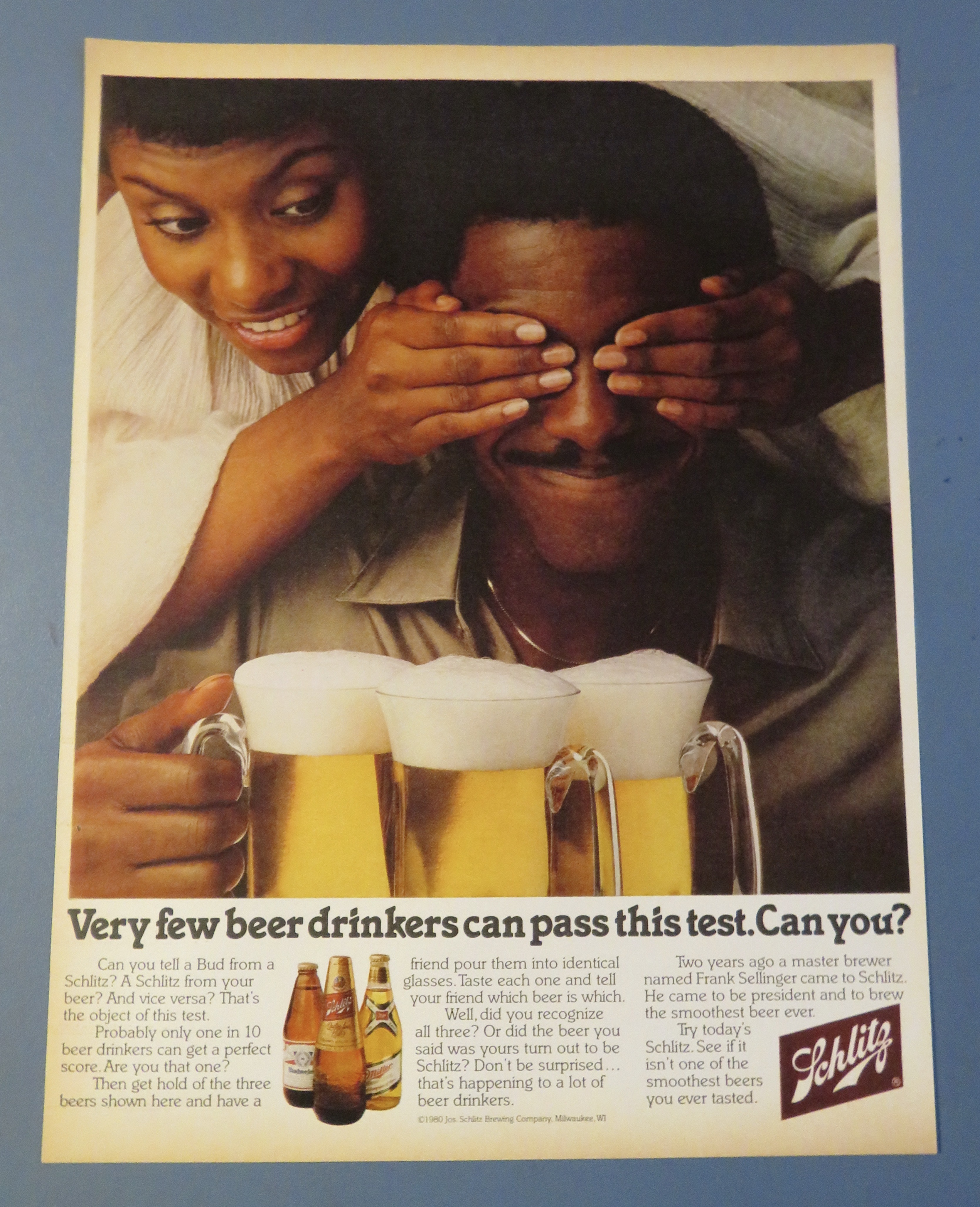 1980 Schlitz Beer with Woman Testing A Man With Beer