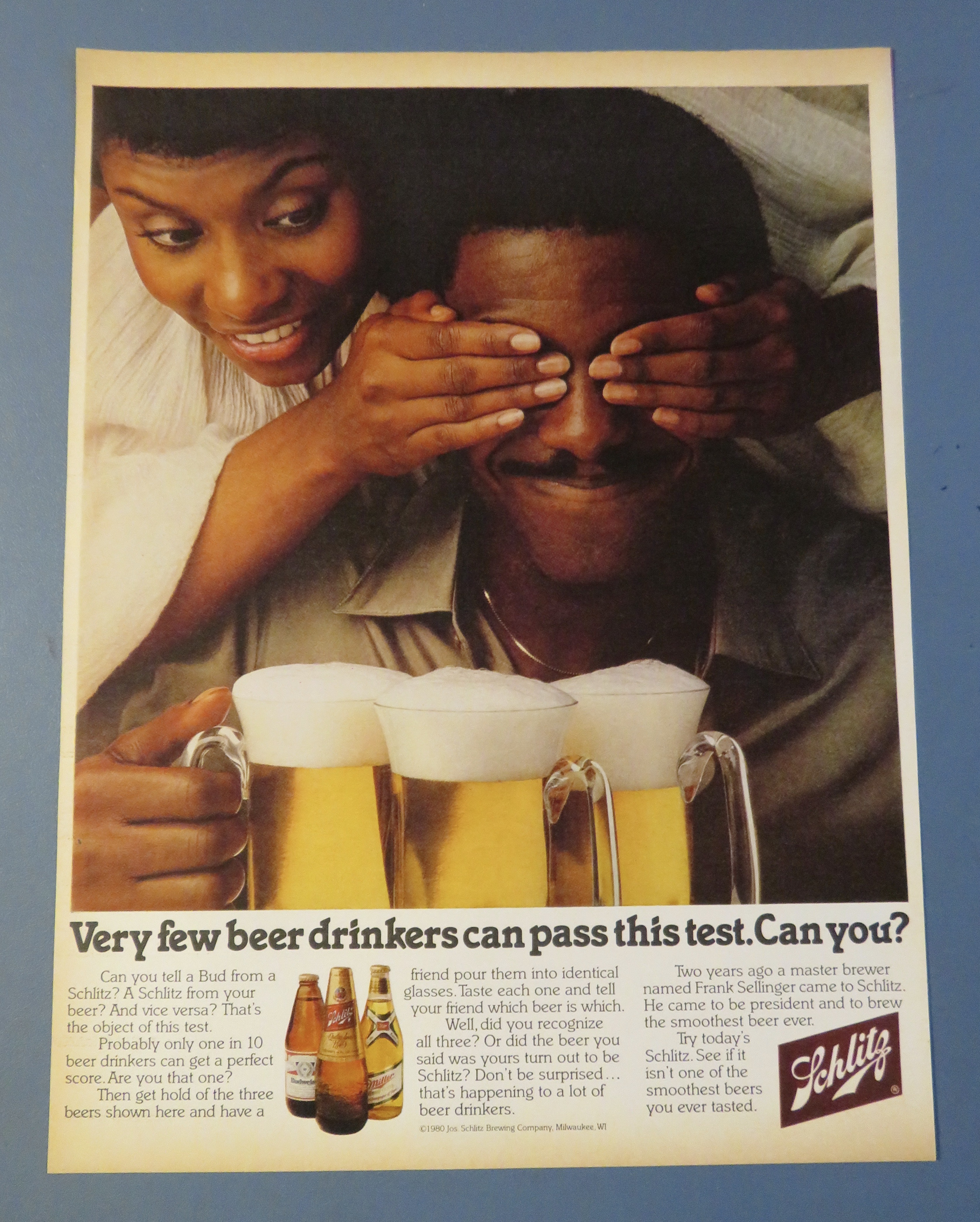 1980 Schlitz Beer with Woman Testing A Man With Beer