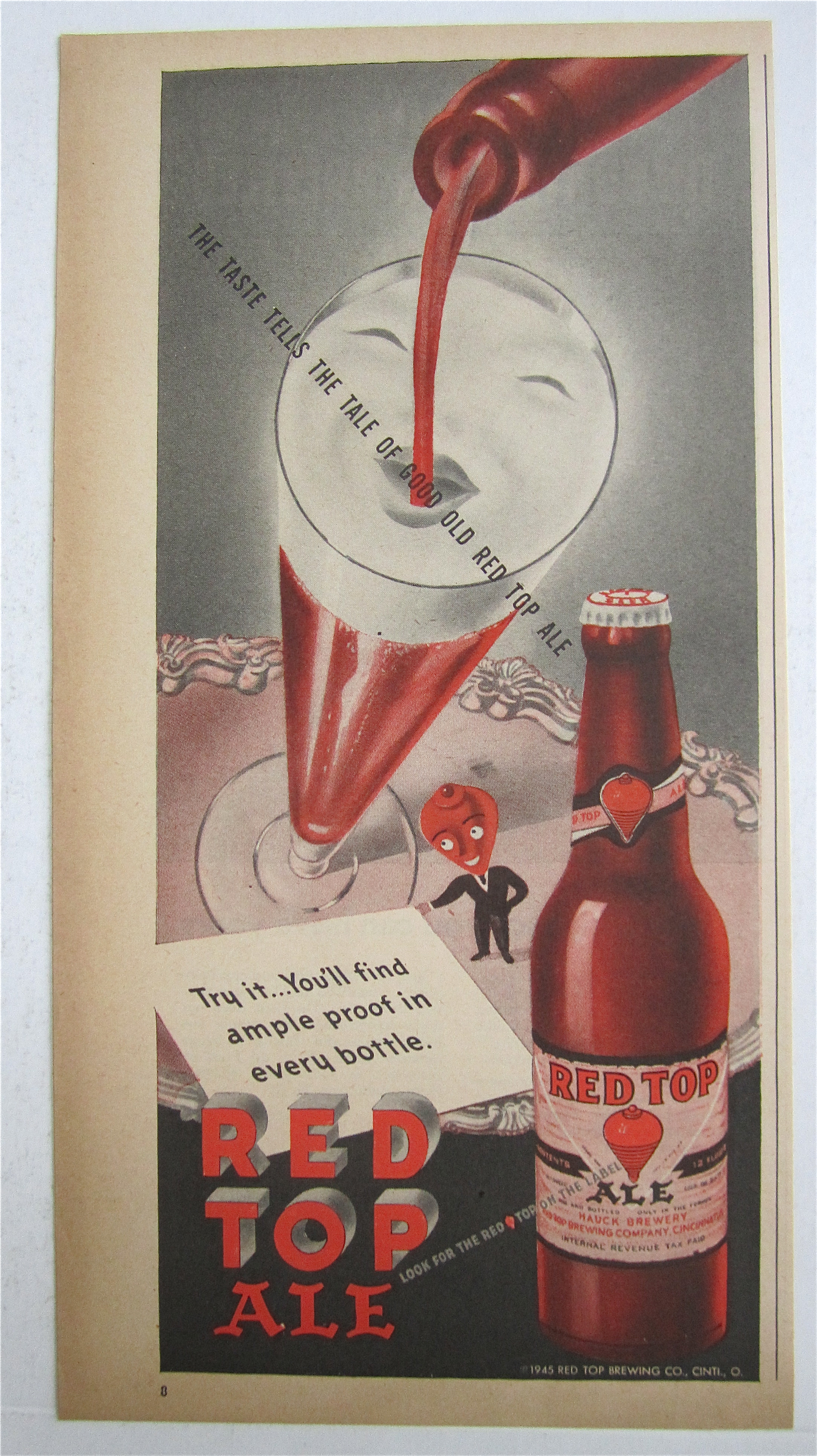 1945 Red Top Ale with Smiley Face in Foam