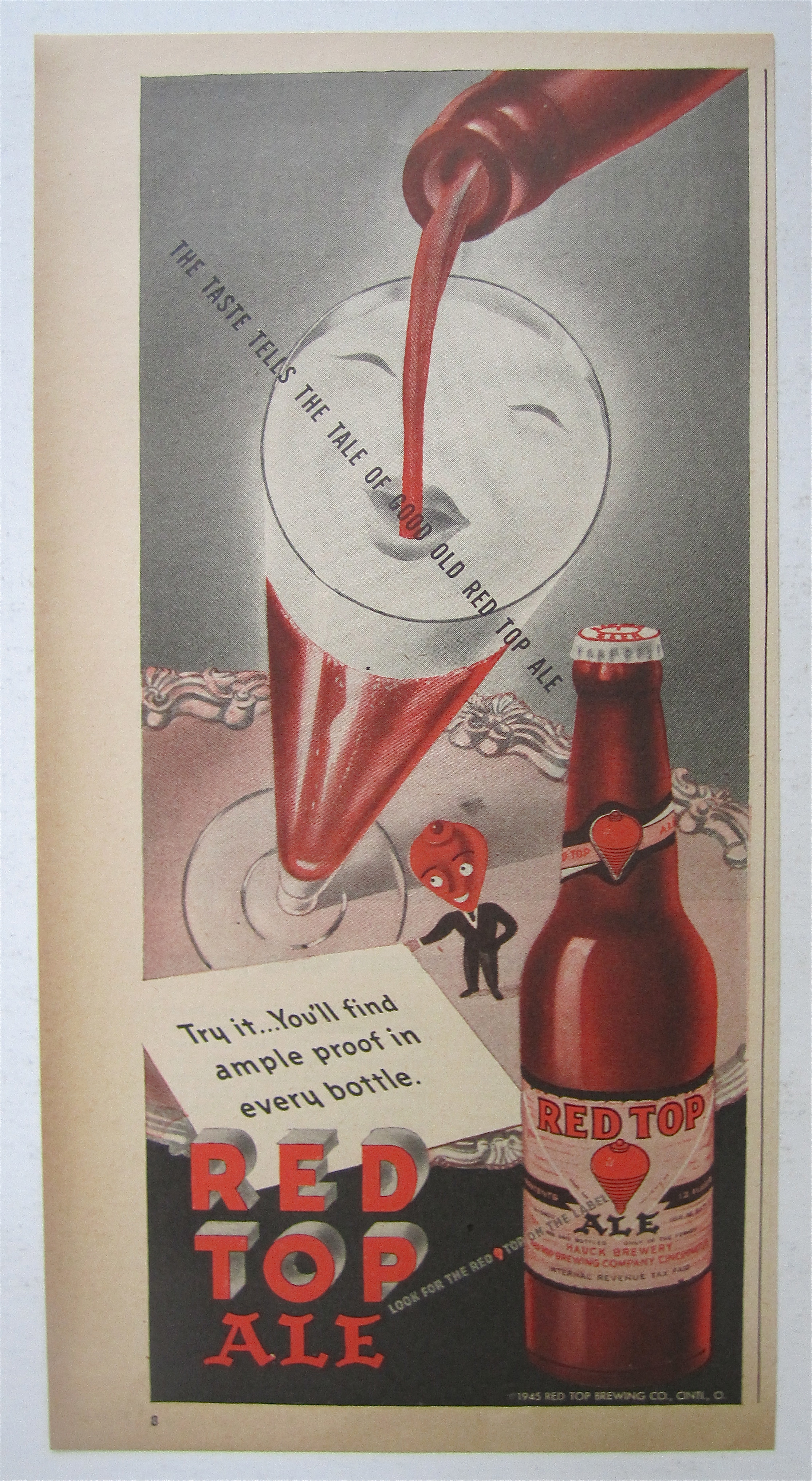 1945 Red Top Ale with Smiley Face in Foam