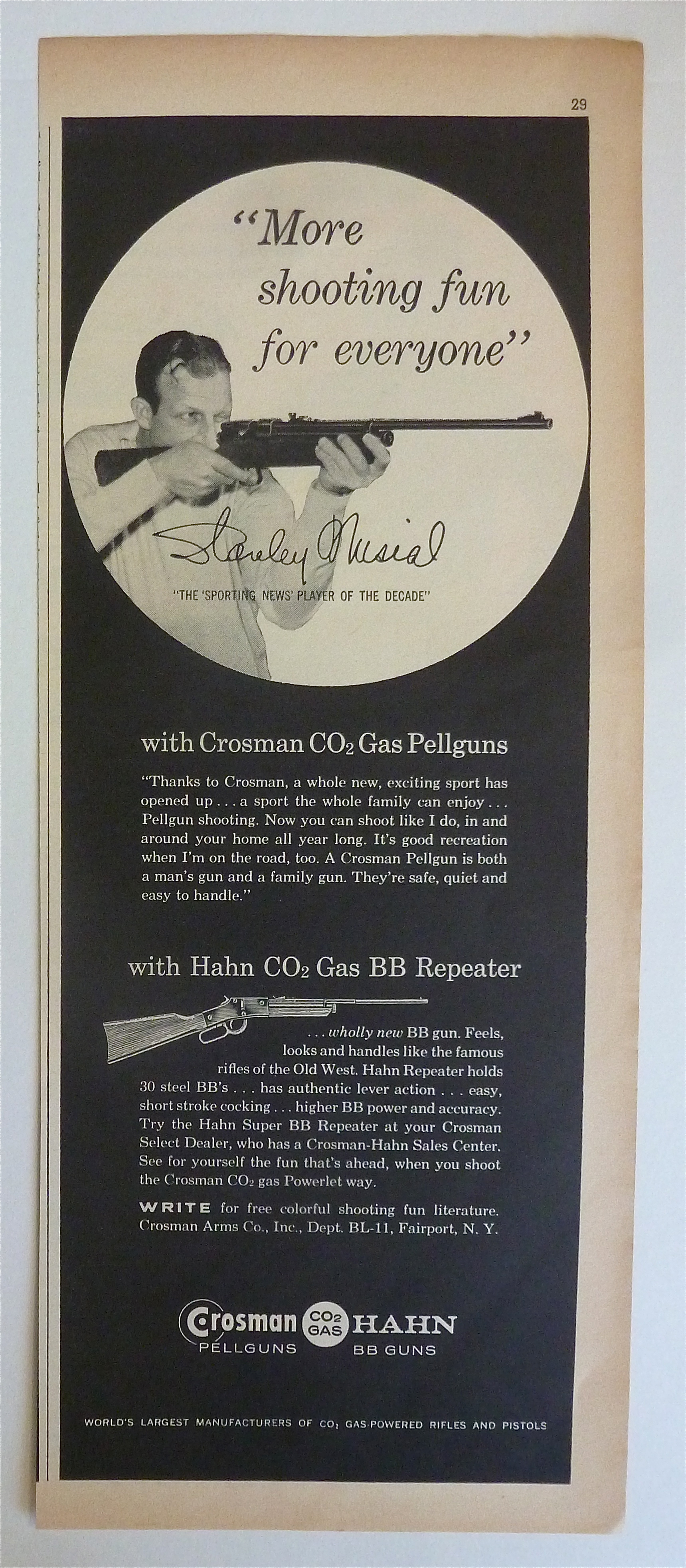 1959 Crosman Hahn Pellguns with Baseball's Stan Musial