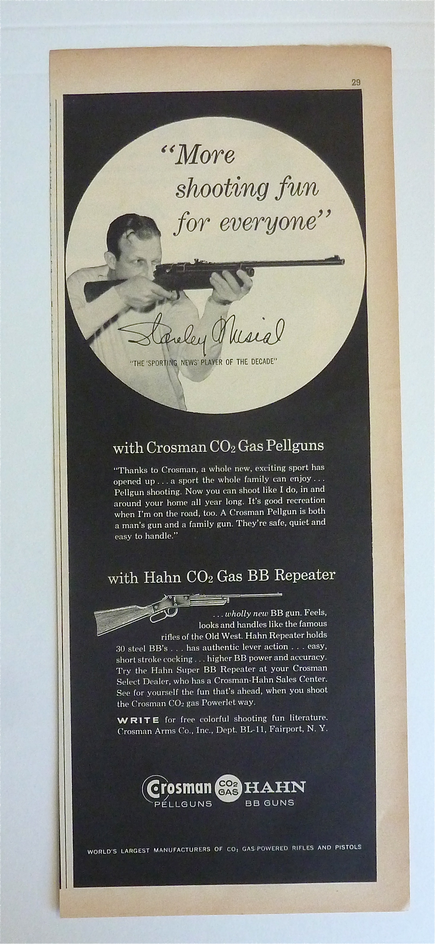 1959 Crosman Hahn Pellguns with Baseball's Stan Musial