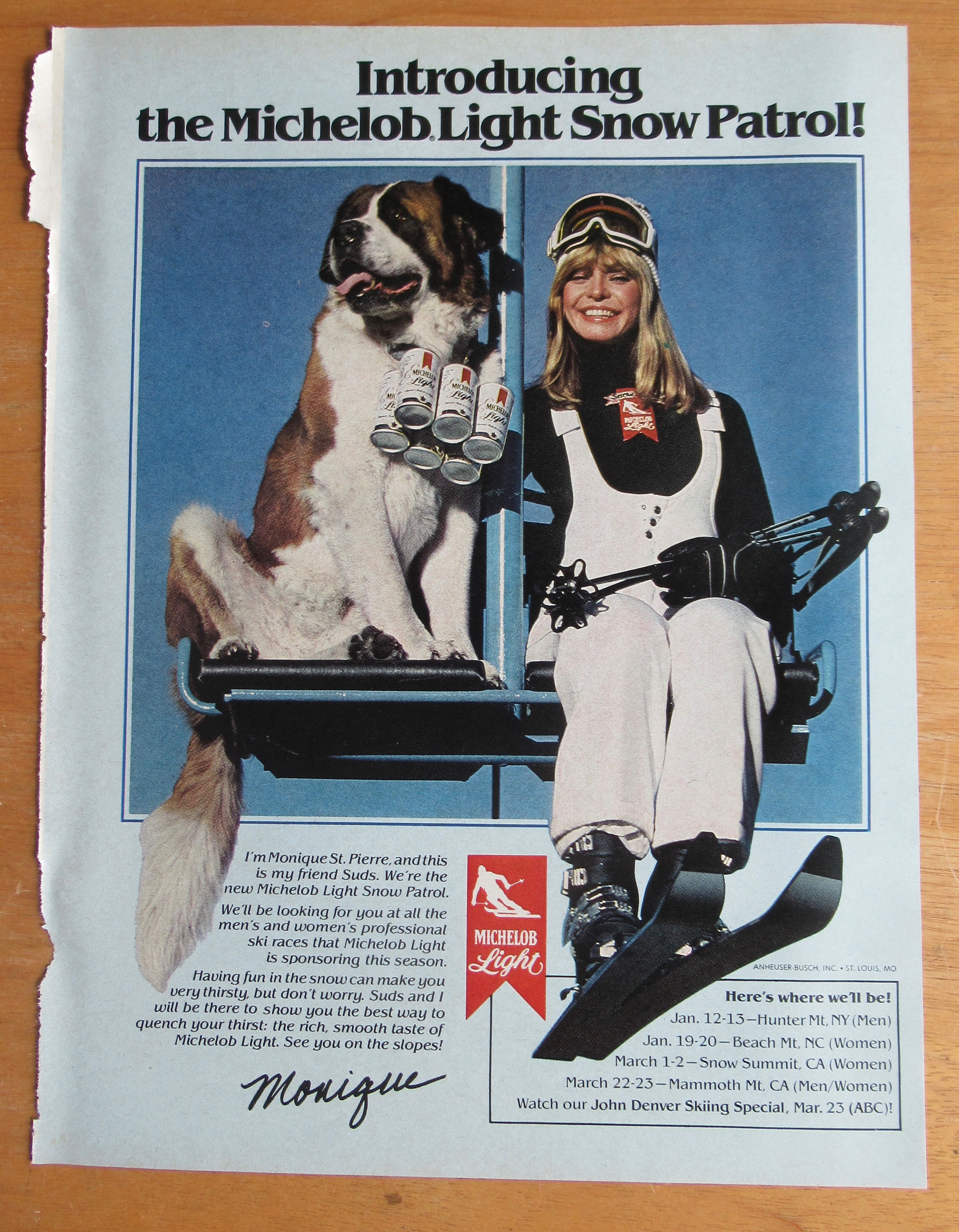 1980 Michelob Light with Woman & Dog on Ski Lift