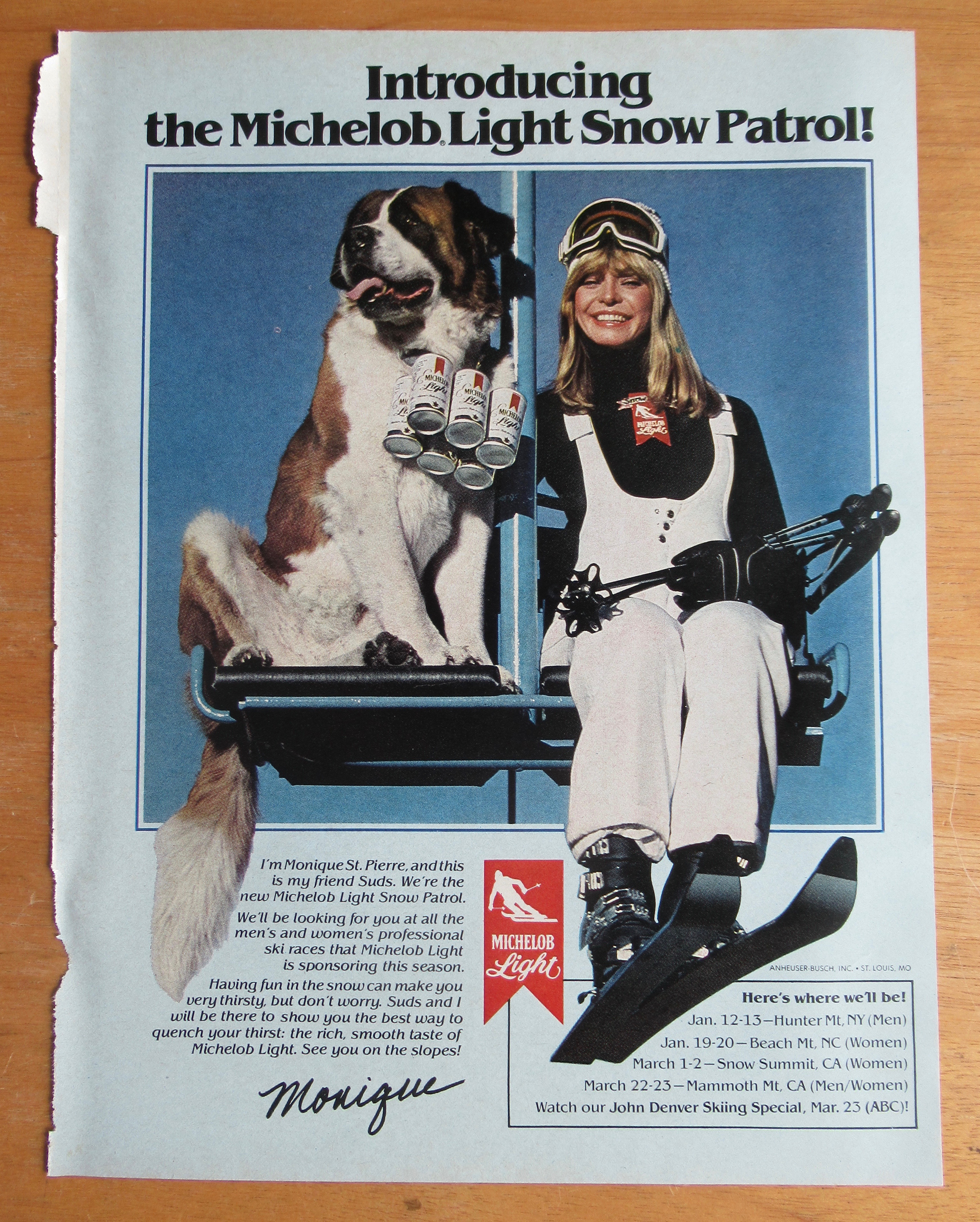 1980 Michelob Light with Woman & Dog on Ski Lift