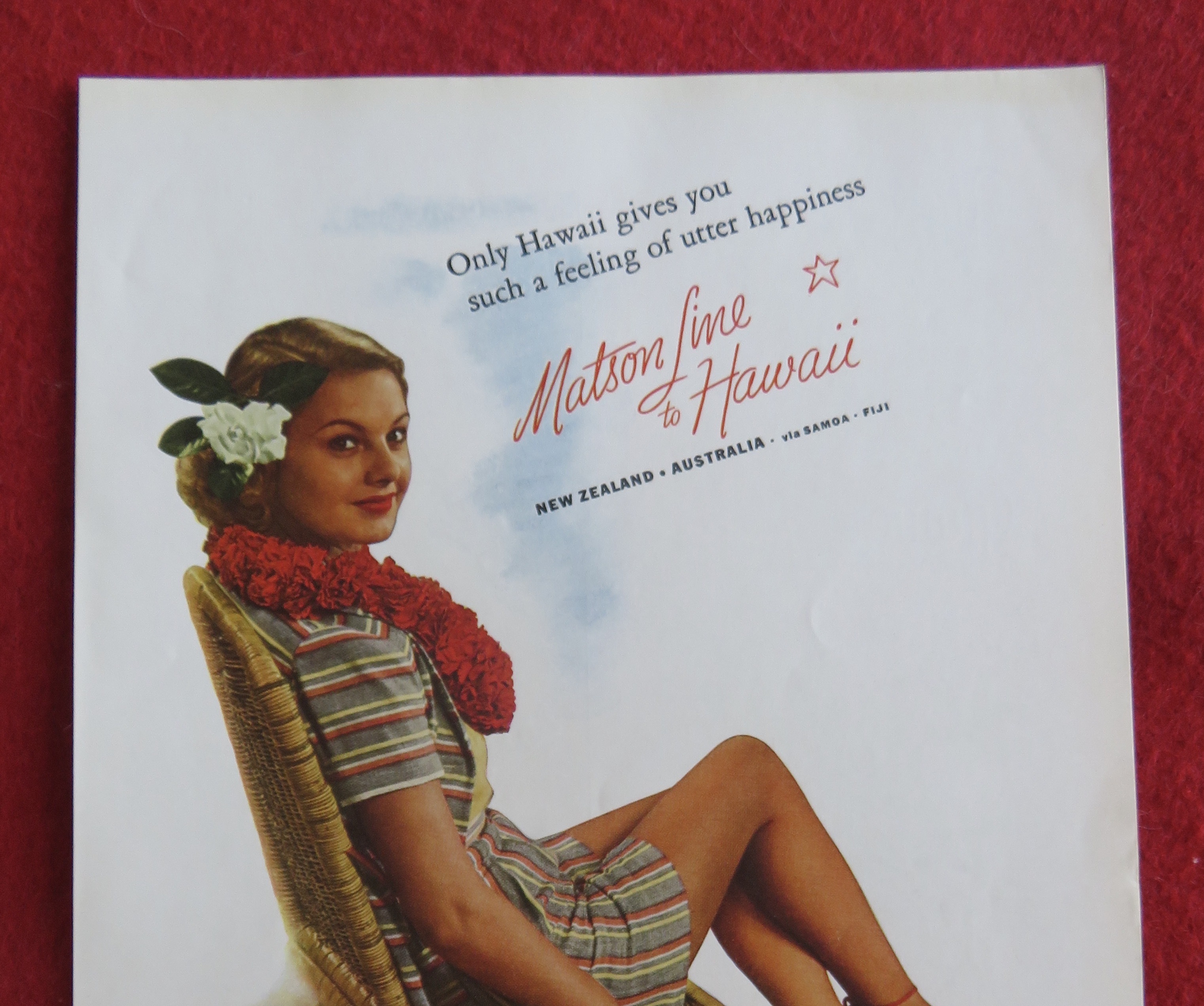 1938 Matson Line To Hawaii with Woman Sitting on Chair