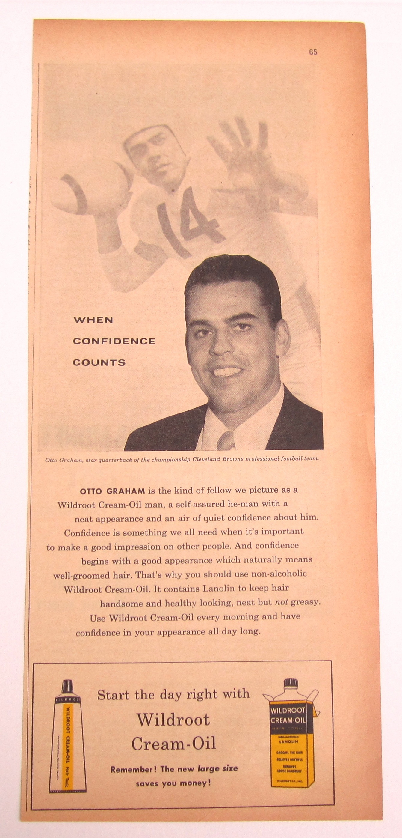 Vintage 1956 Wildroot Cream Oil W/ Otto Graham