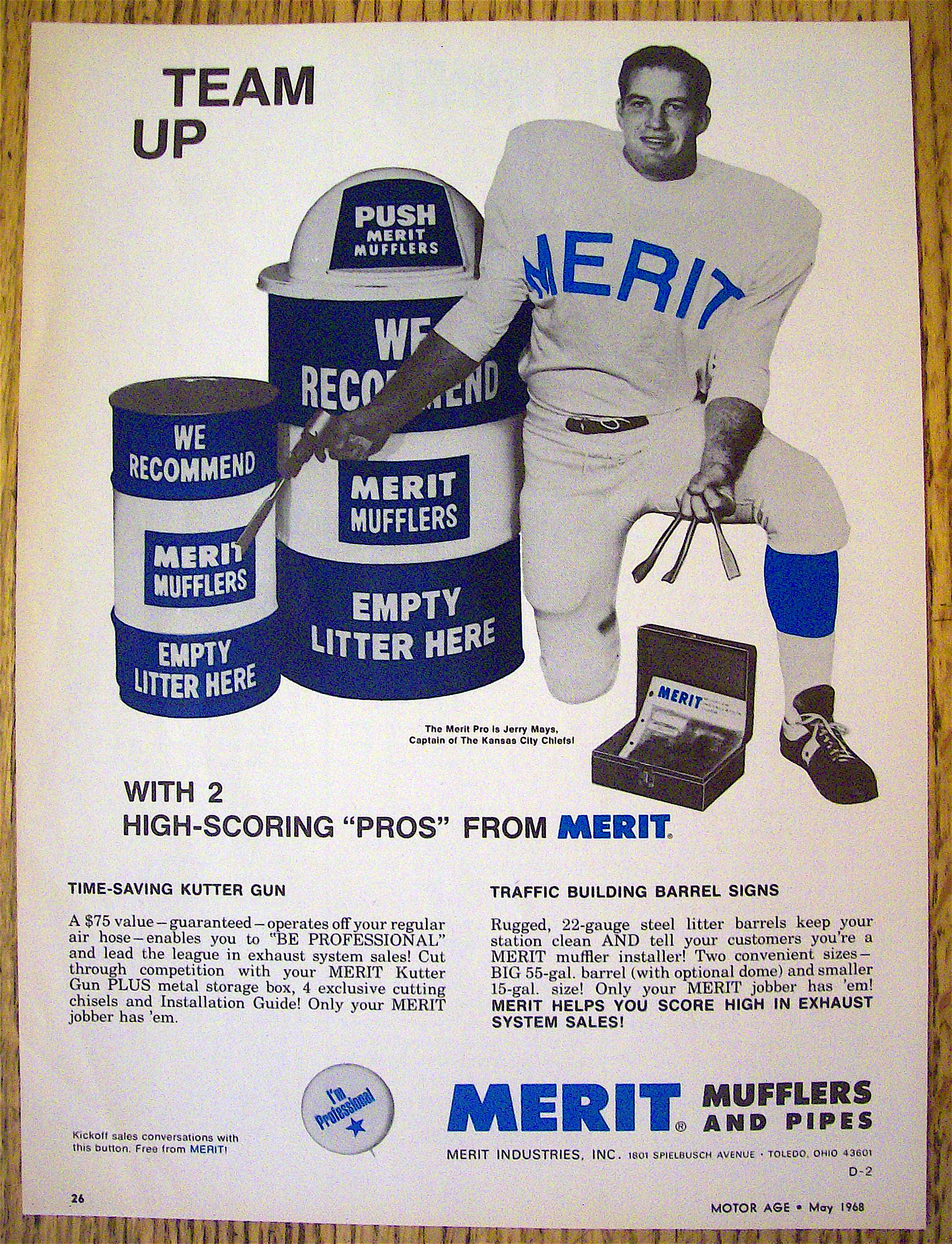 1968 Merit Muffler with Jerry Mays (Kansas City Chiefs)