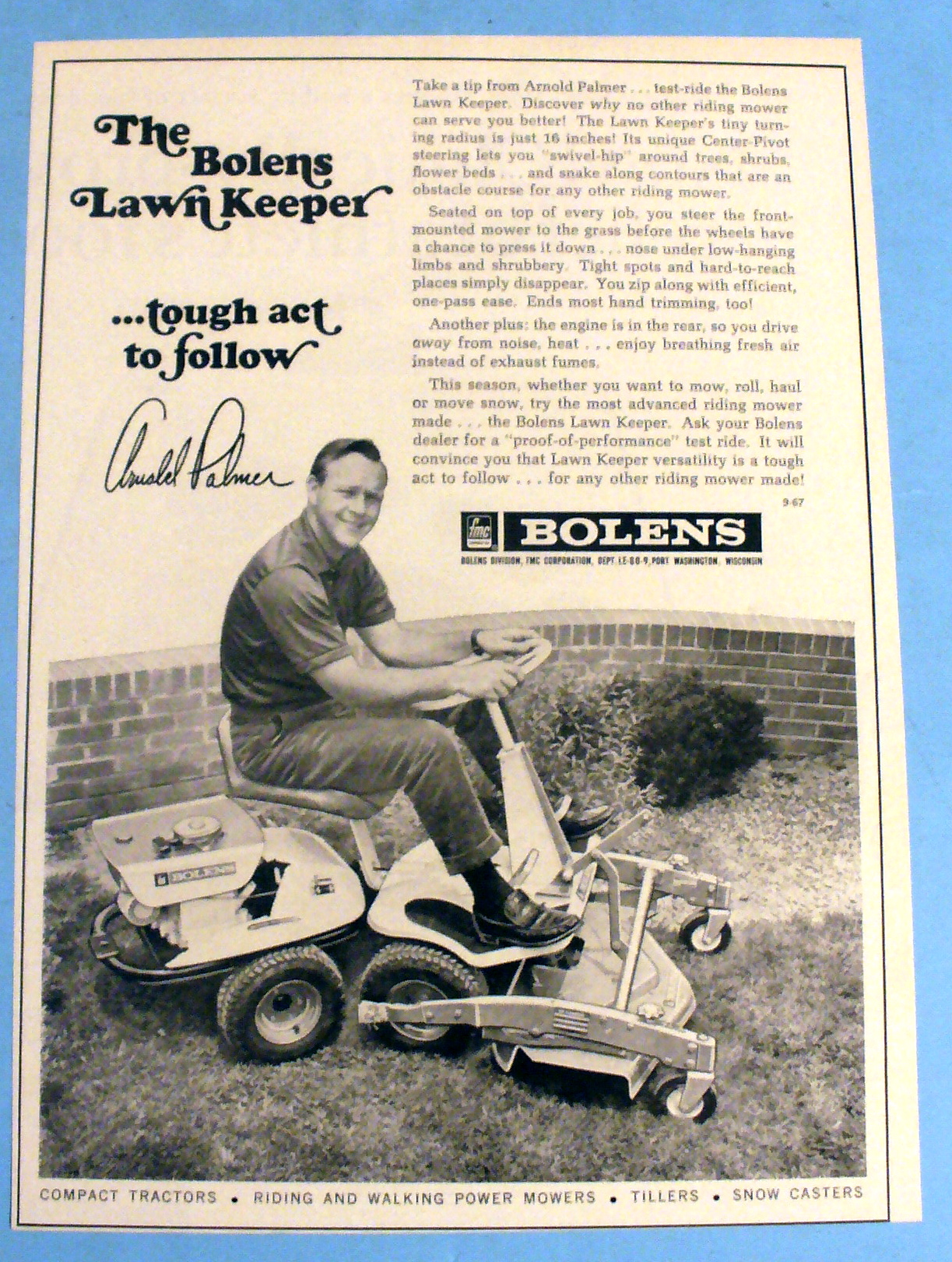 1967 Bolens Lawn Keeper with Golfer Arnold Palmer