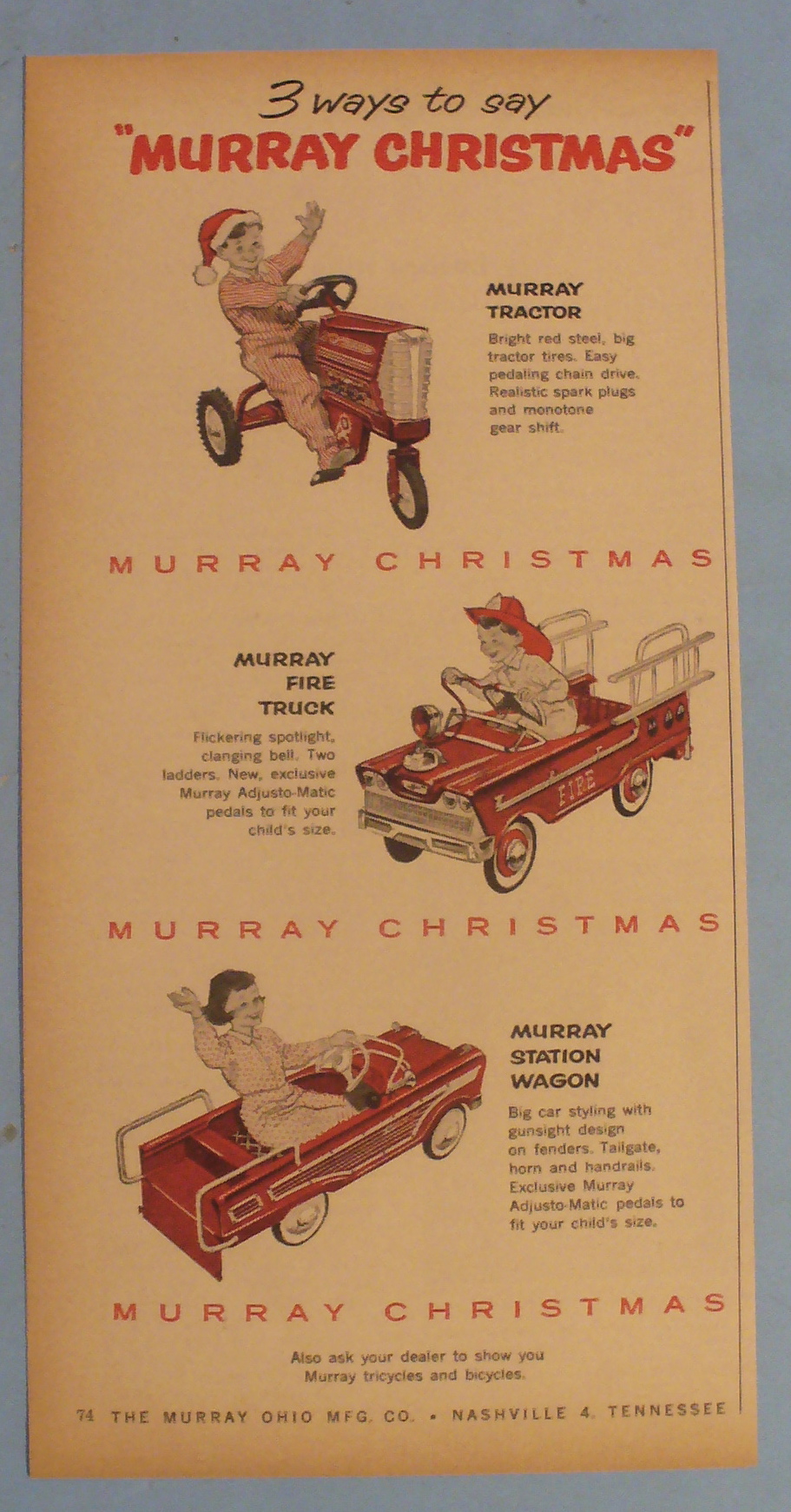 1959 Murray with Tractor, Fire Truck & Station Wagon