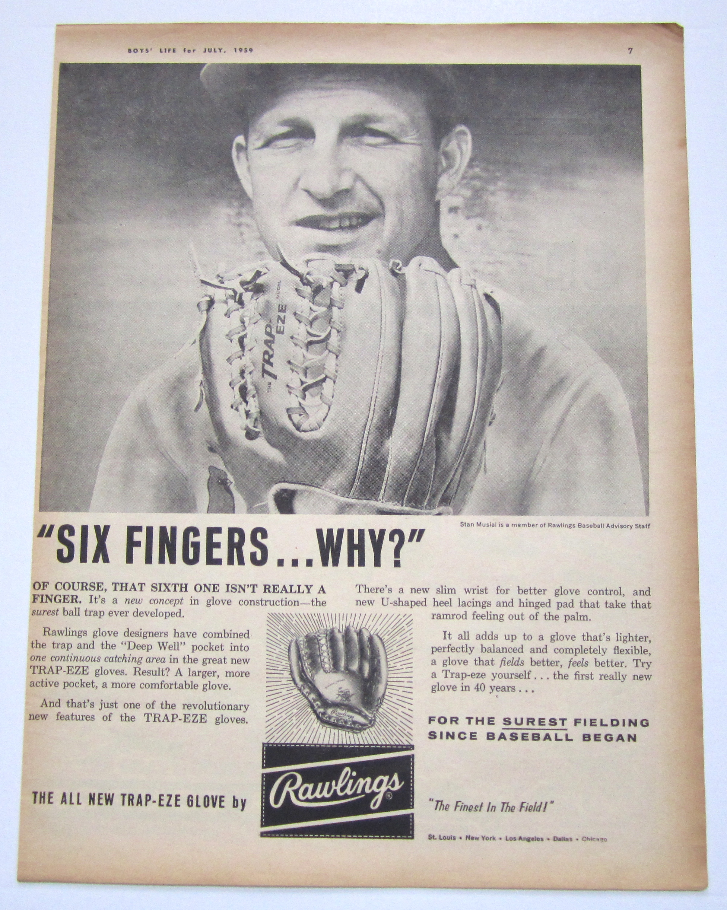 1959 Vintage Rawlings Trap-Eze Glove With Stan Musial