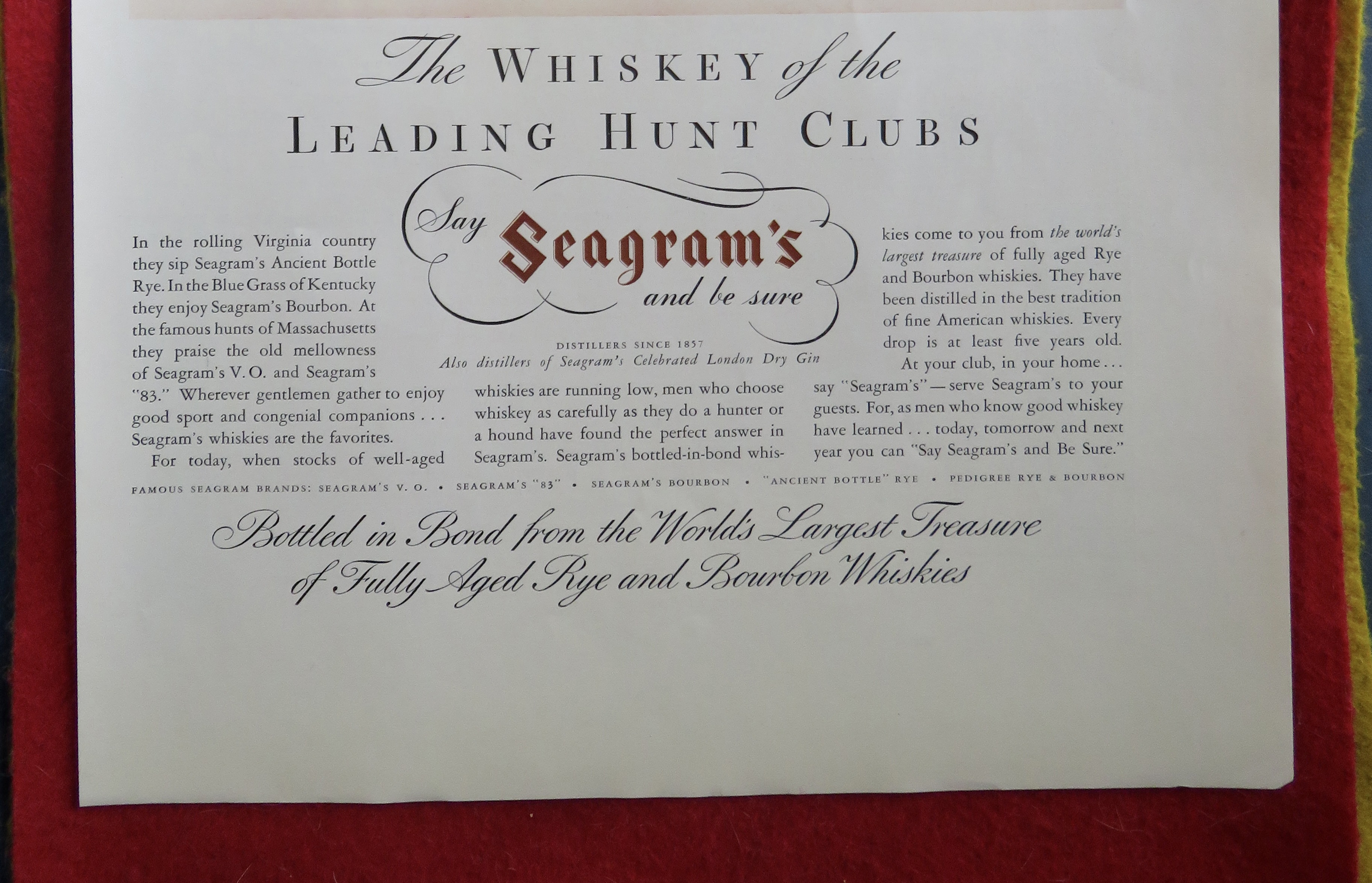 1934 Seagram's Whiskey with Gone Away Across The Grass