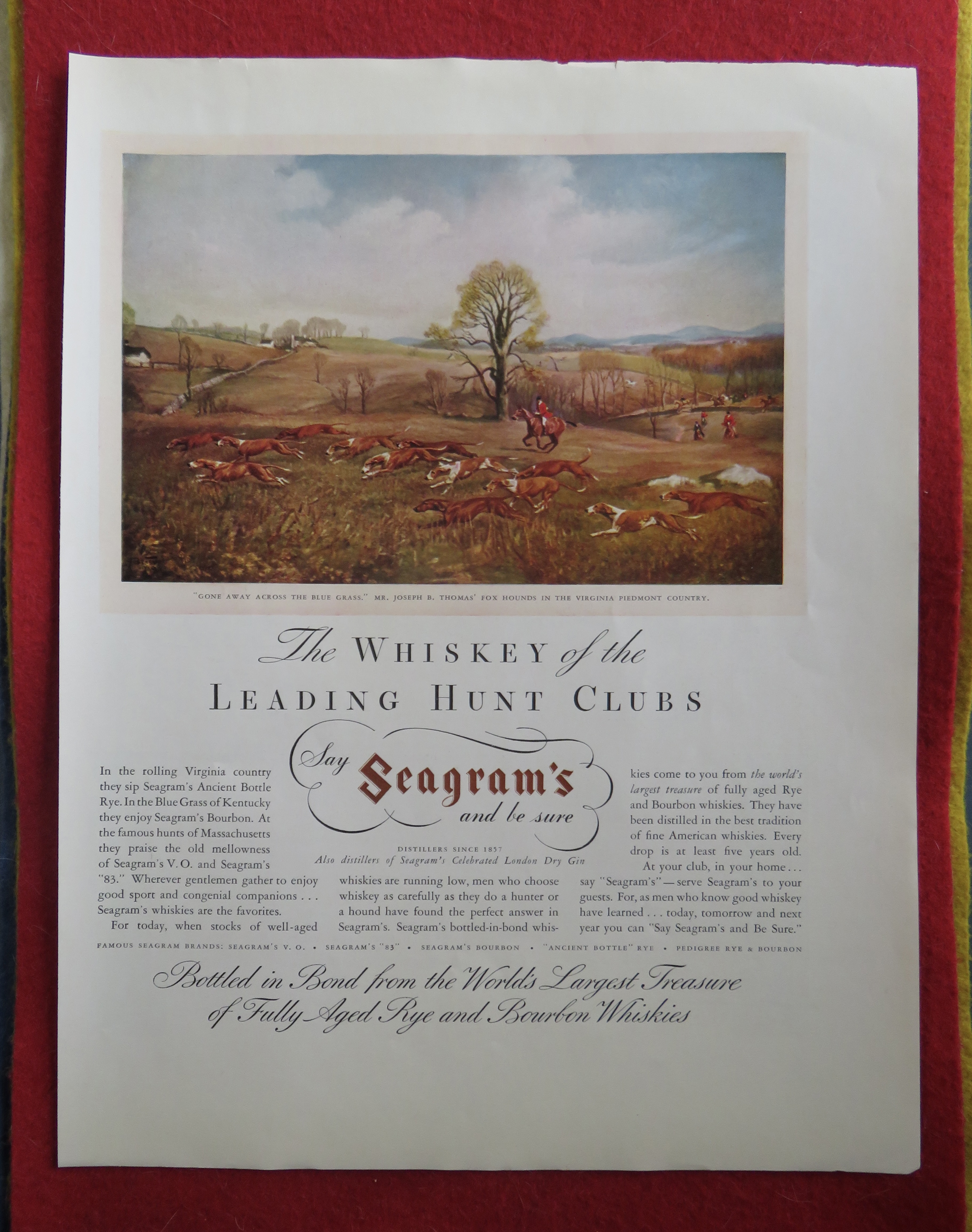 1934 Seagram's Whiskey with Gone Away Across The Grass