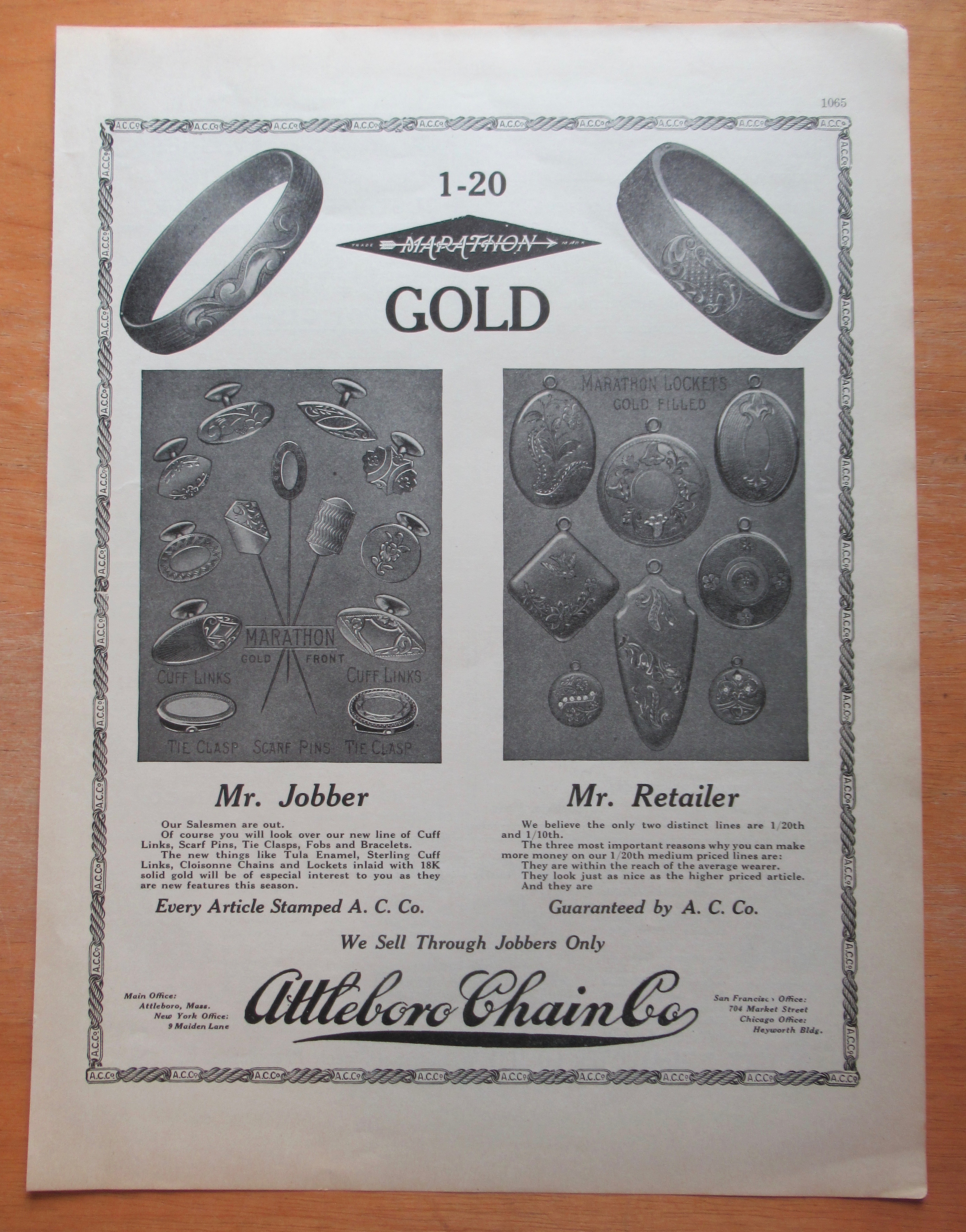 1913 Attleboro Chain Co with Marathon Gold