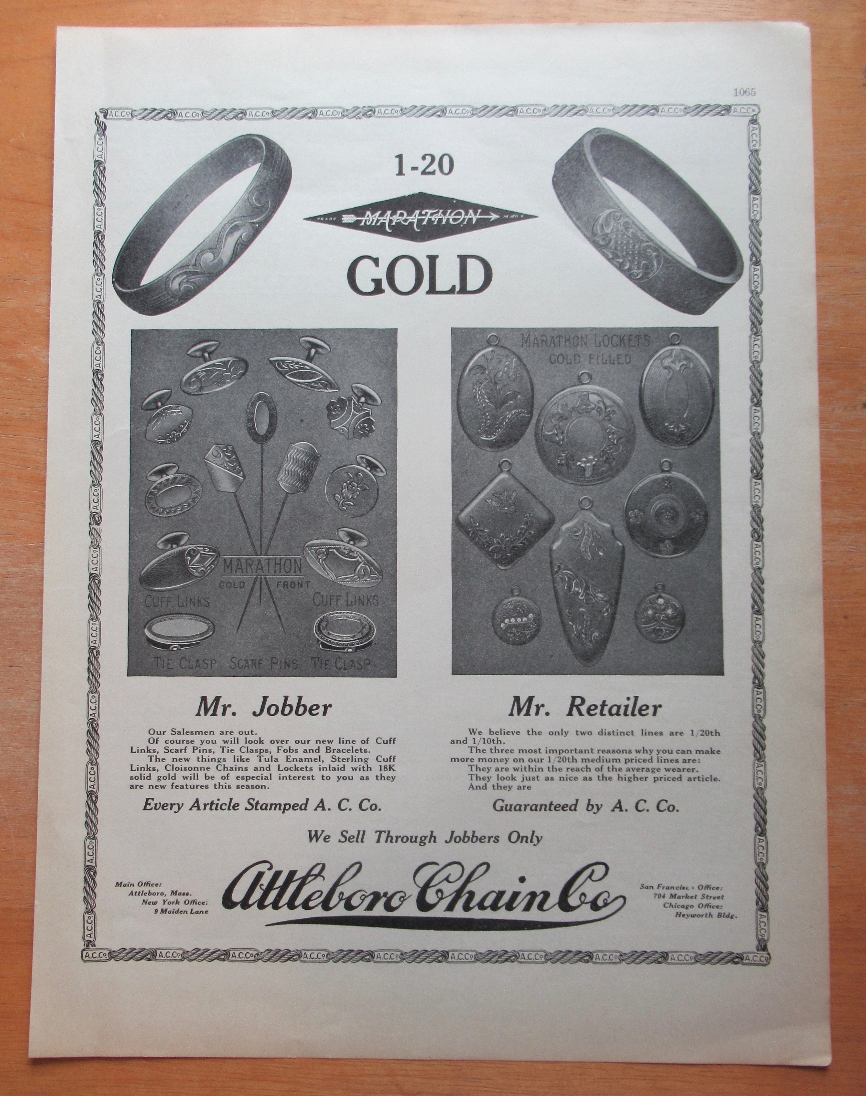 1913 Attleboro Chain Co with Marathon Gold