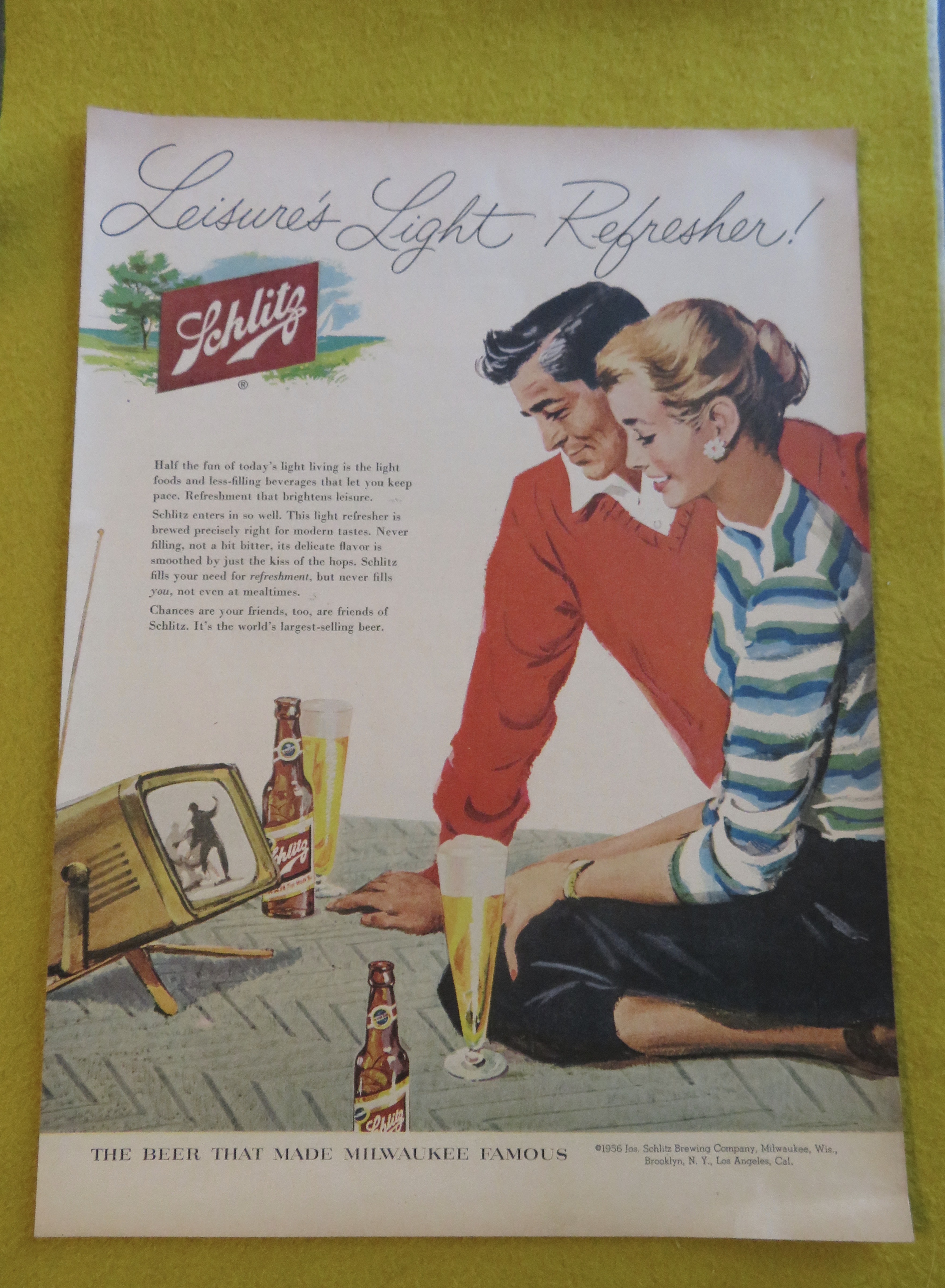 1956 Schlitz Beer with Man & Woman Watching Television