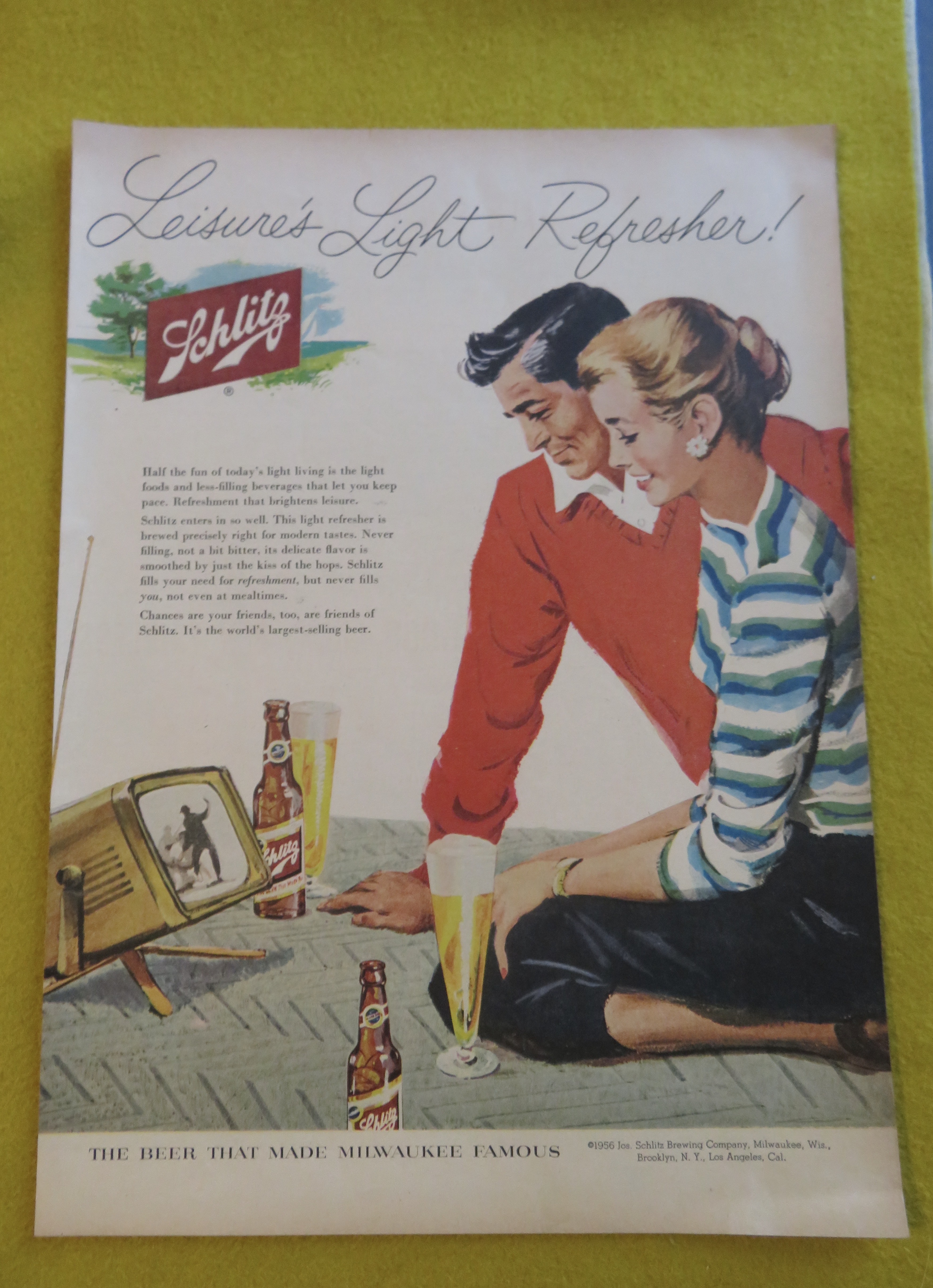 1956 Schlitz Beer with Man & Woman Watching Television