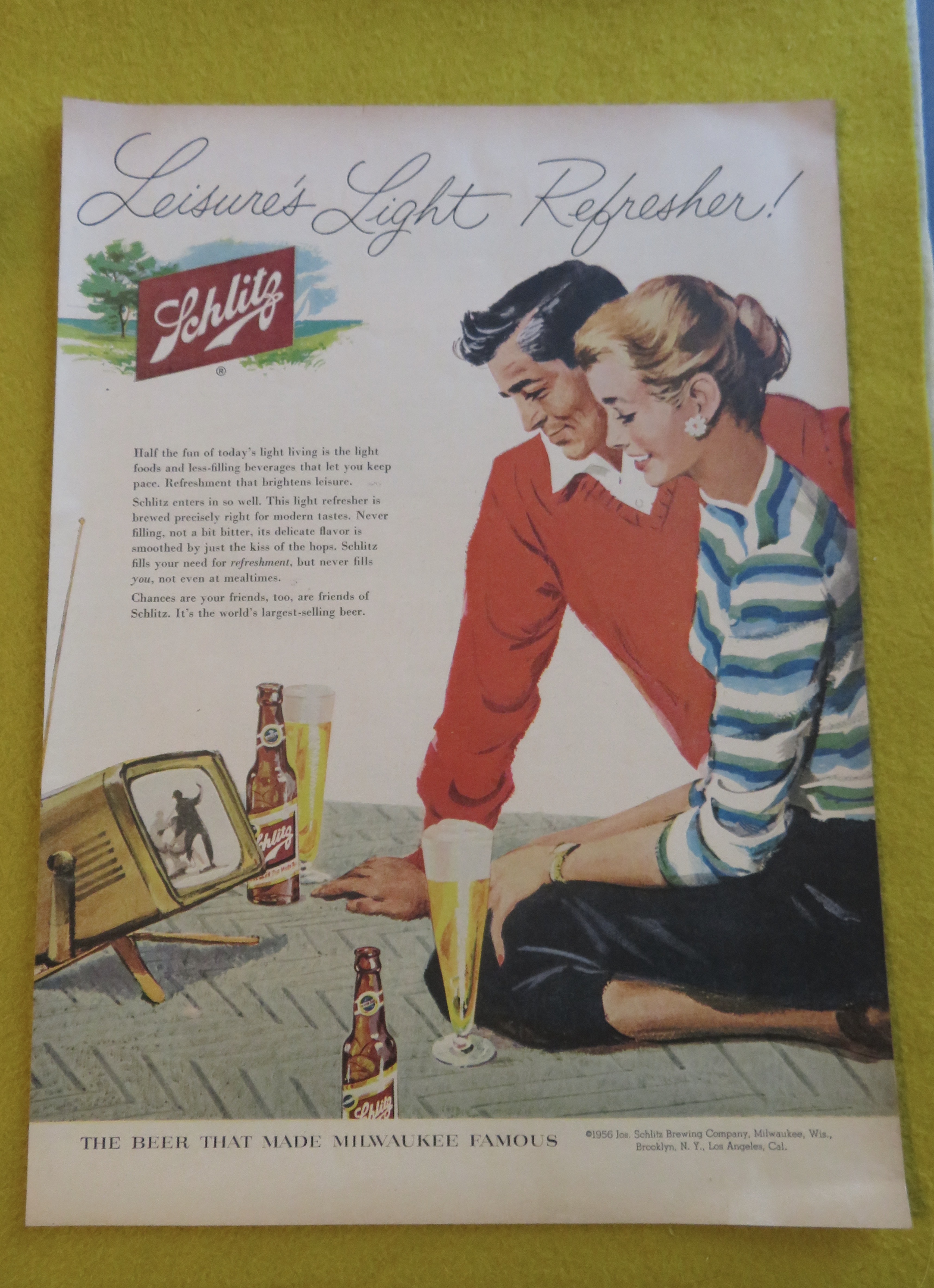 1956 Schlitz Beer with Man & Woman Watching Television