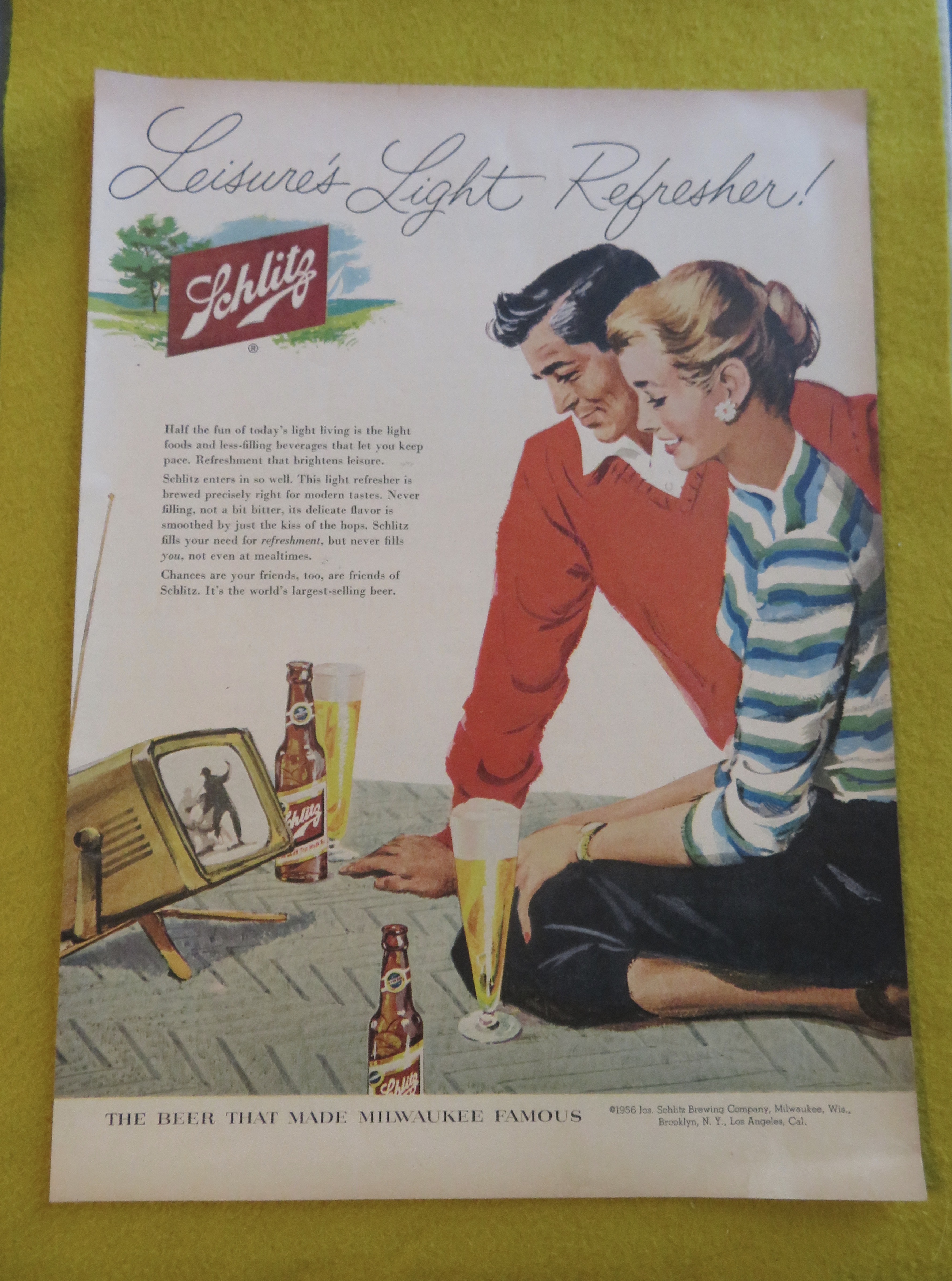 1956 Schlitz Beer with Man & Woman Watching Television