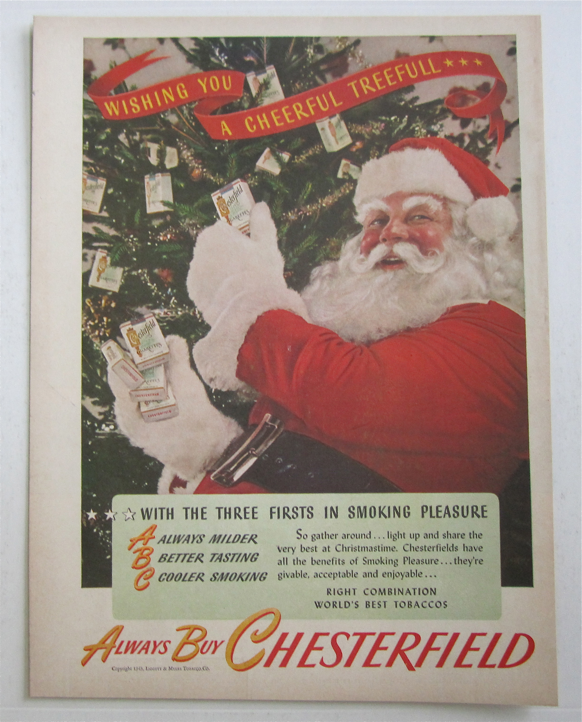 1945 Chesterfield Cigarettes with Santa Claus & Tree