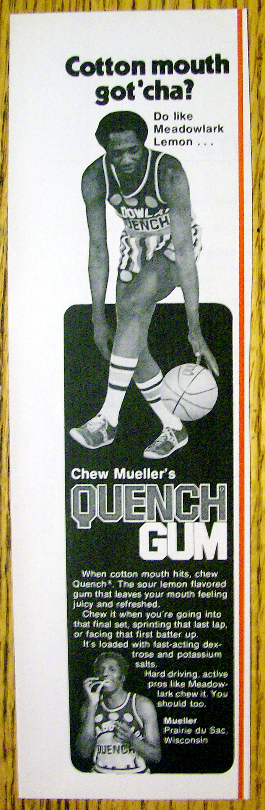 1978 Quench Gum Ad with Meadowlark Lemon