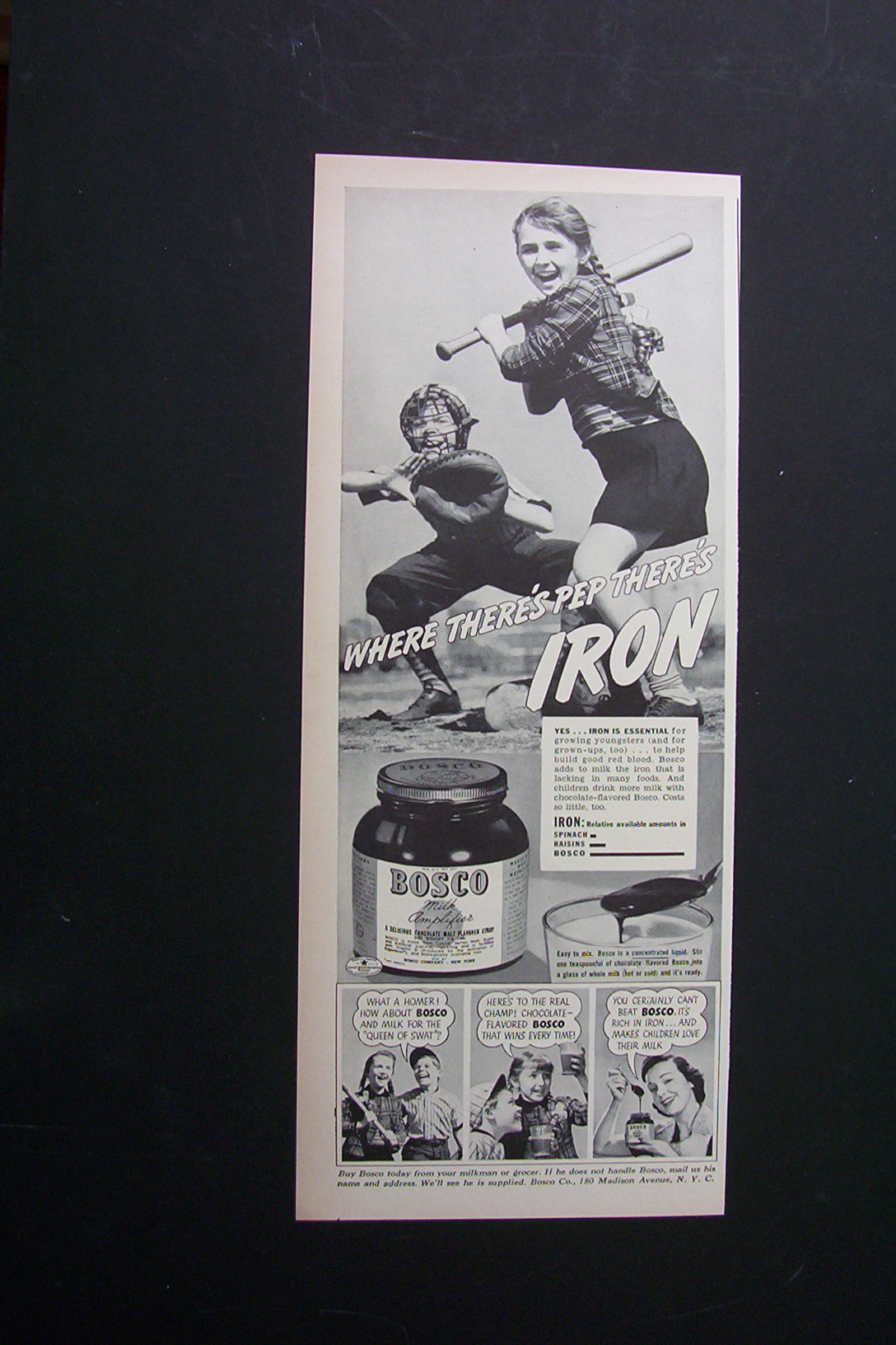 1940 Bosco Milk Amplifier w/Girl Holding a Baseball Bat